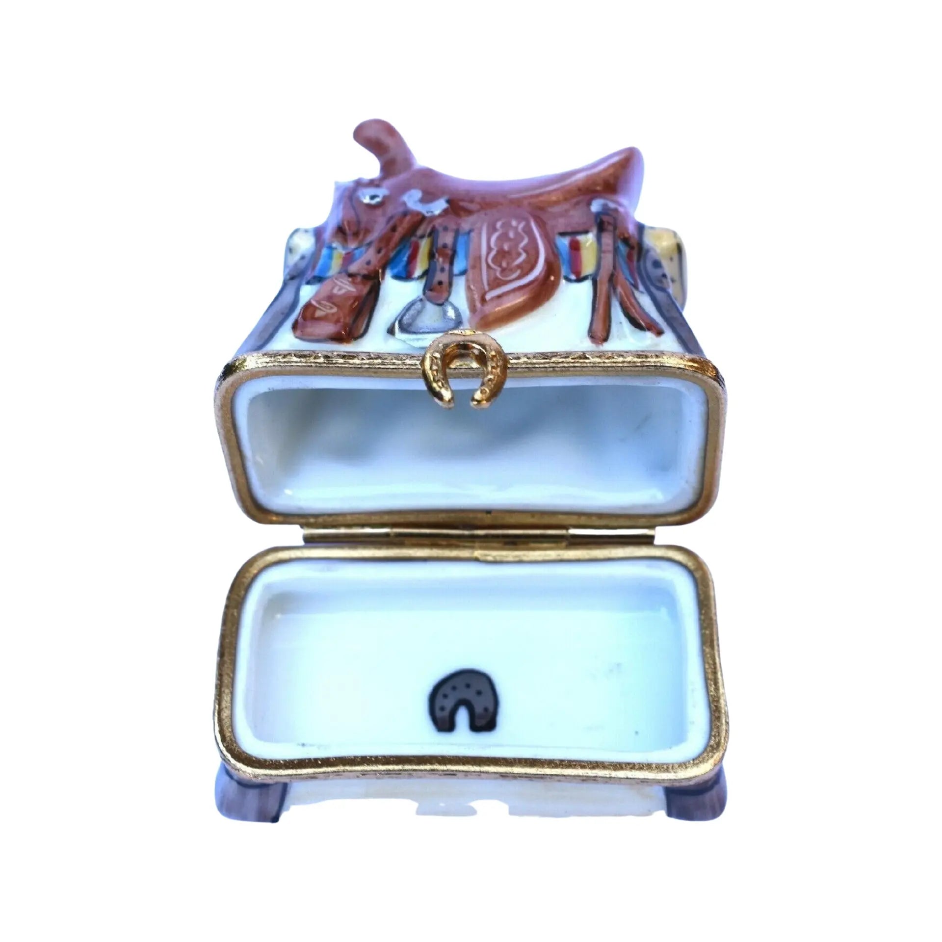Western Saddle Porcelain Limoges sports farm animals French Trinket Box