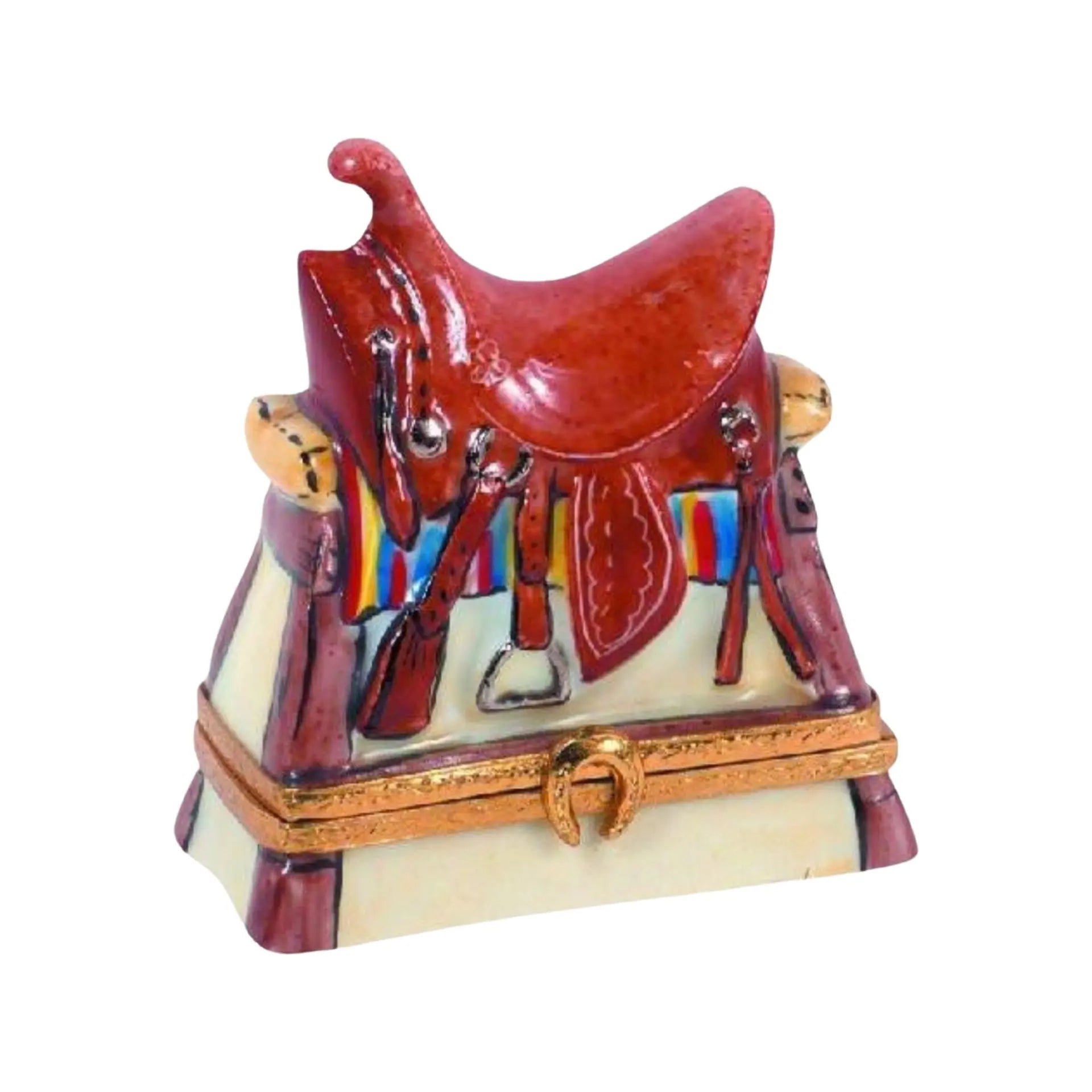 Western Saddle Porcelain Limoges sports farm animals French Trinket Box