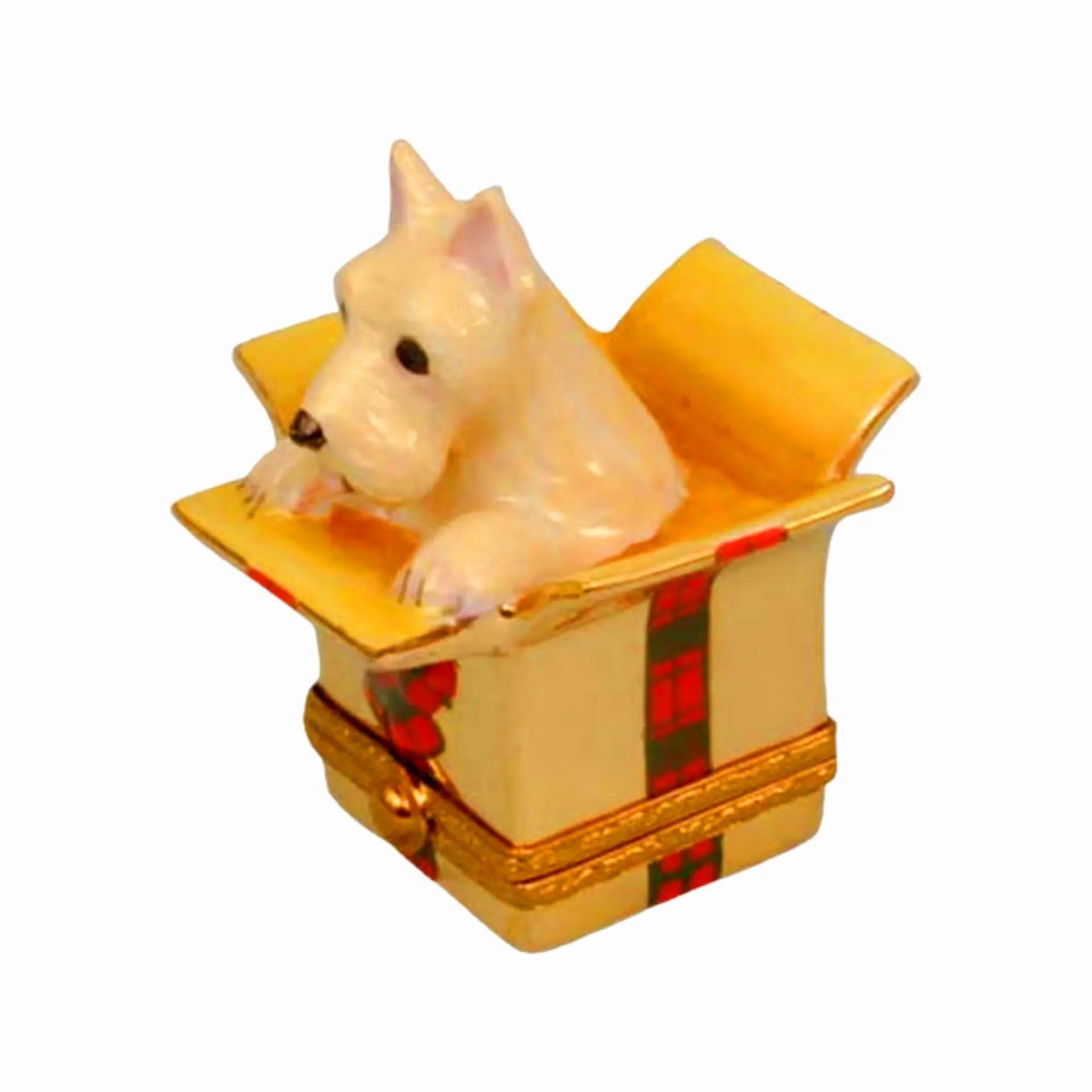 Westie Dog In Christmas Present Porcelain Limoges xmas theme dog dogs French Trinket Box
