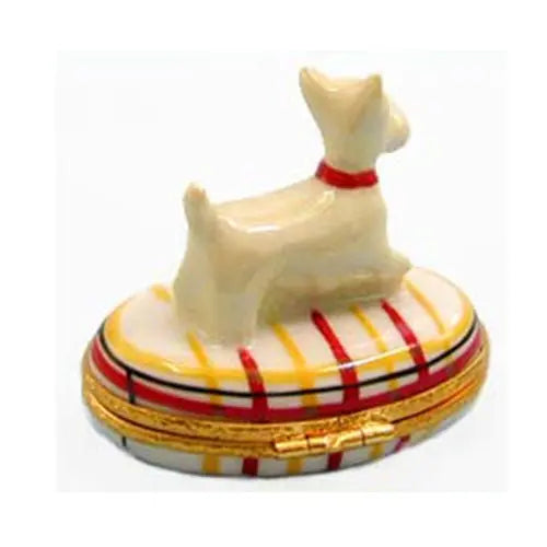 Westie Dog On Red And Yellow Base Porcelain Limoges dog dogs French Trinket Box