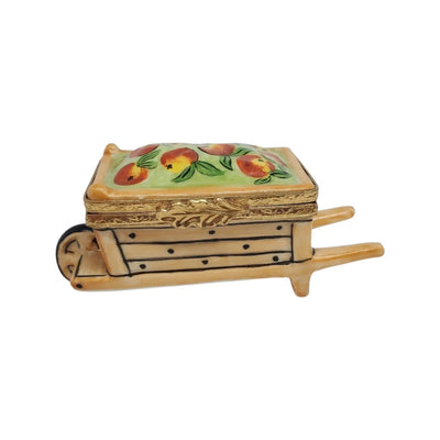 Wheel Barrow: Fruits Porcelain Limoges garden flowers French Trinket Box