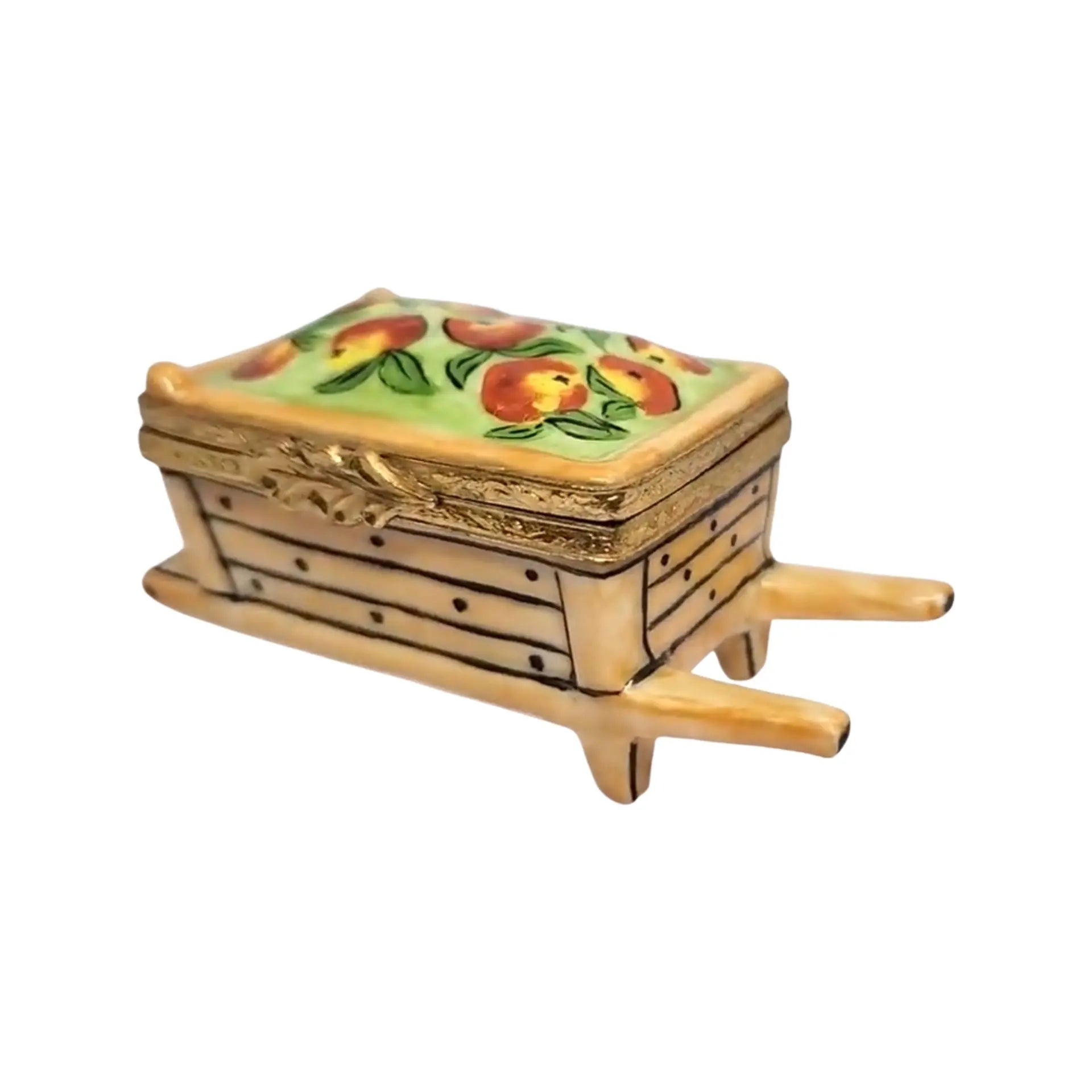 Wheel Barrow: Fruits Porcelain Limoges garden flowers French Trinket Box