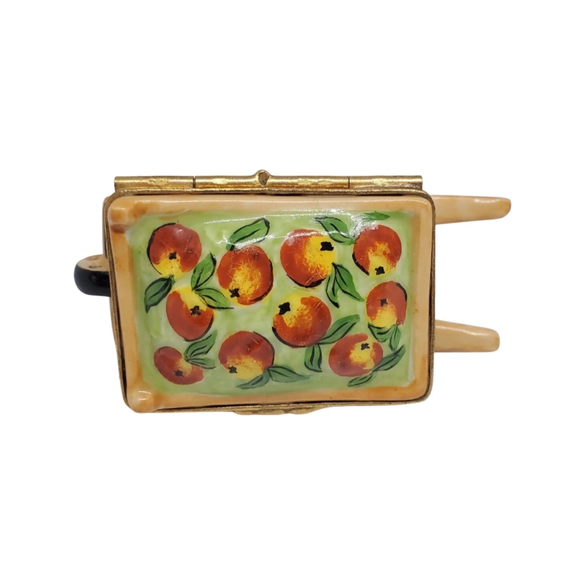 Wheel Barrow: Fruits Porcelain Limoges garden flowers French Trinket Box