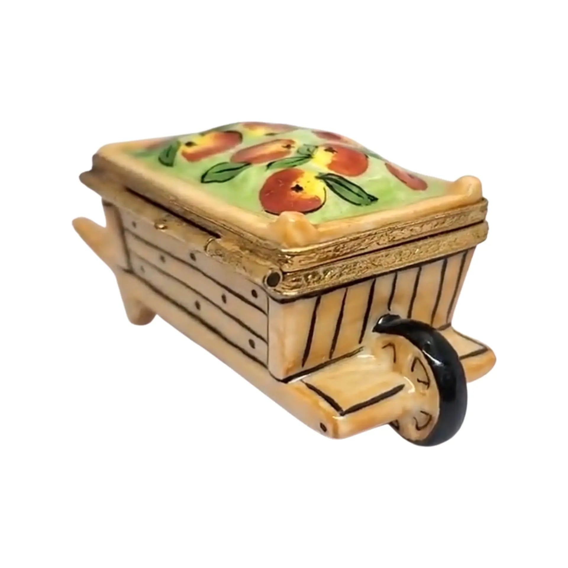 Wheel Barrow: Fruits Porcelain Limoges garden flowers French Trinket Box
