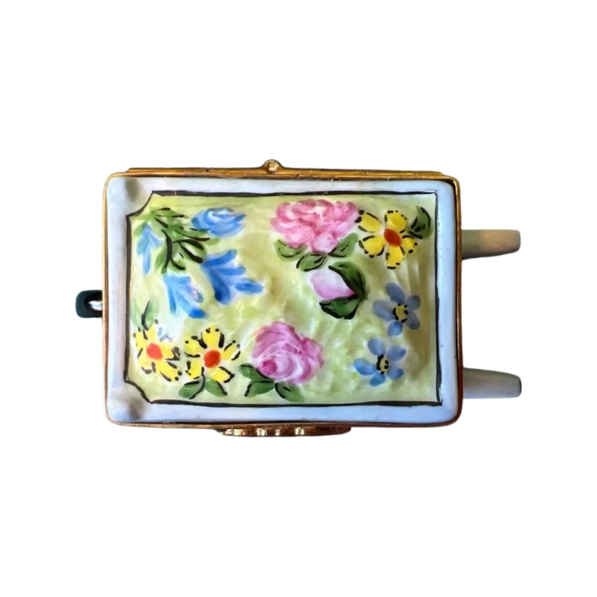 Wheel Barrow: Garden w Flower Porcelain Limoges garden flowers French Trinket Box