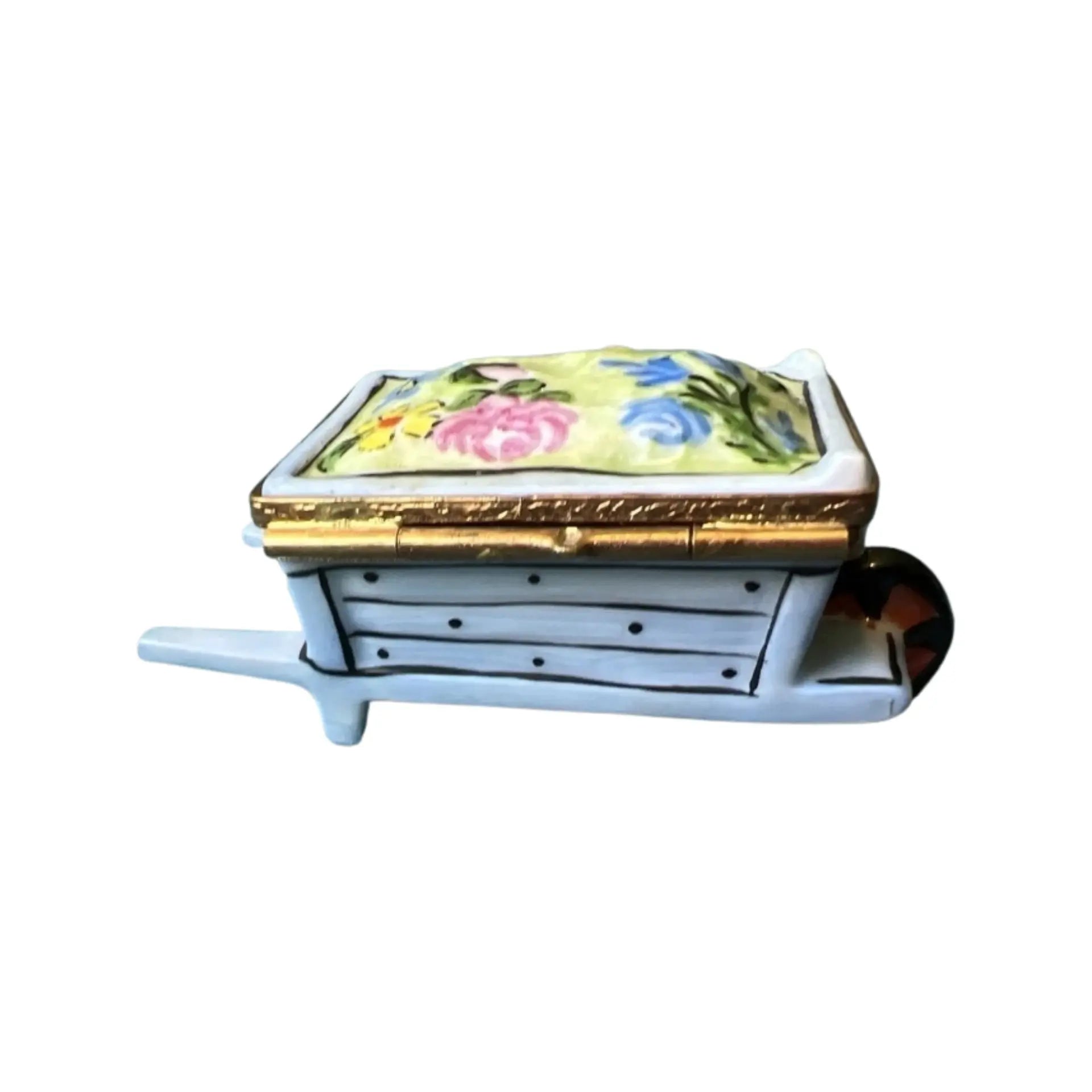 Wheel Barrow: Garden w Flower Porcelain Limoges garden flowers French Trinket Box