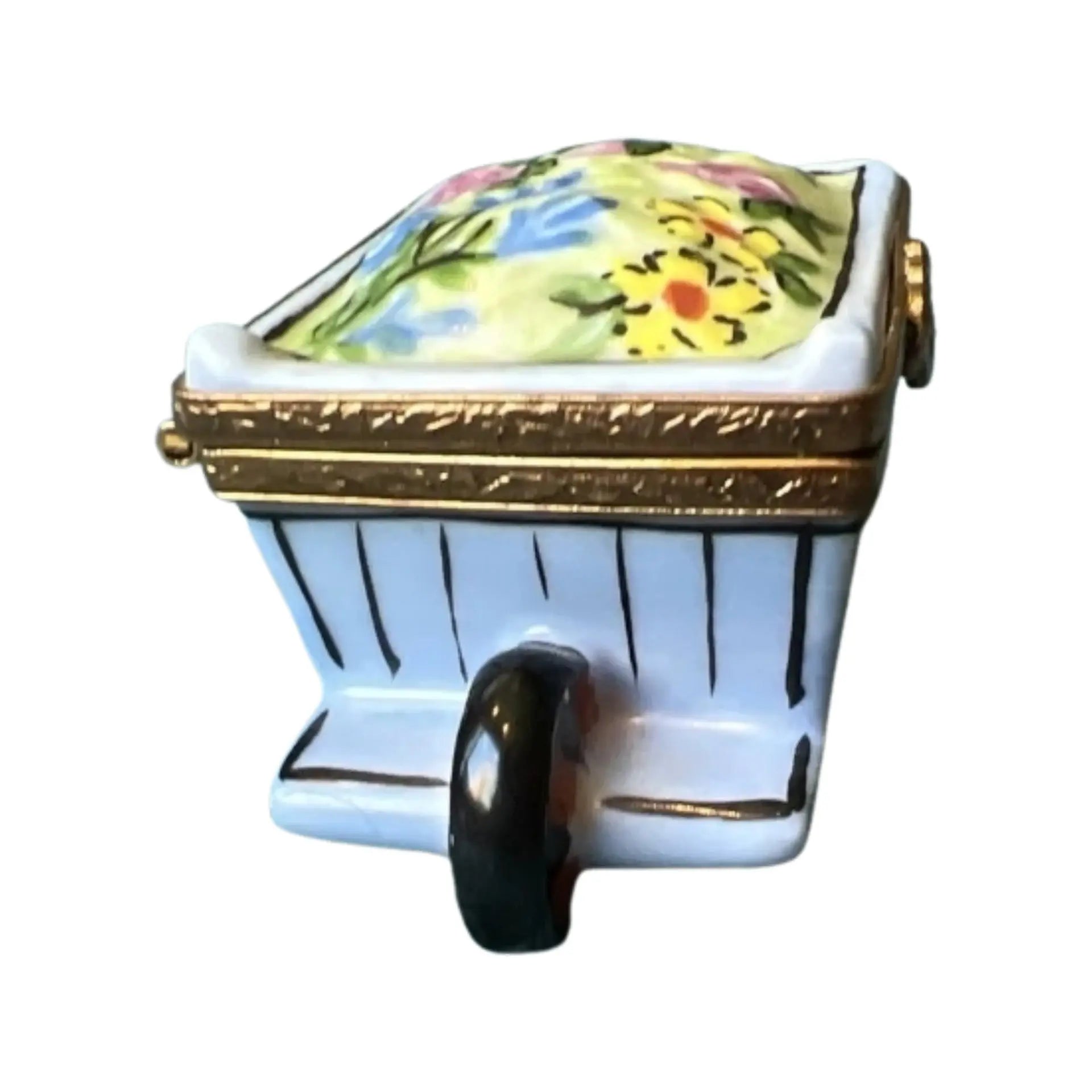 Wheel Barrow: Garden w Flower Porcelain Limoges garden flowers French Trinket Box