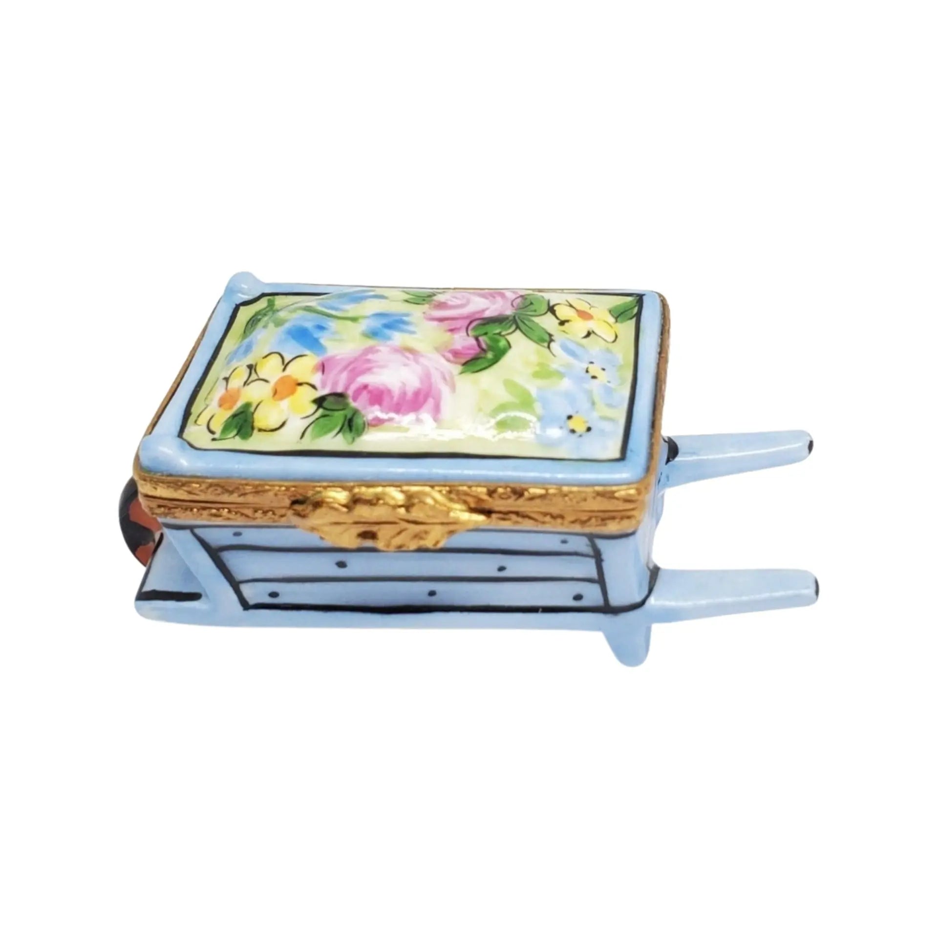 Wheel Barrow: Garden w Flower Porcelain Limoges garden flowers French Trinket Box