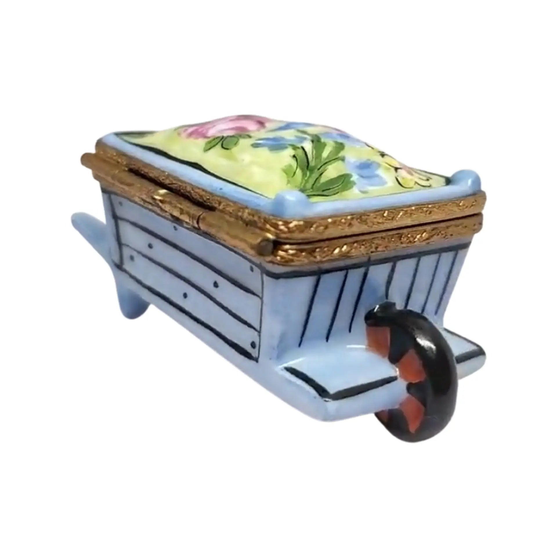 Wheel Barrow: Garden w Flower Porcelain Limoges garden flowers French Trinket Box