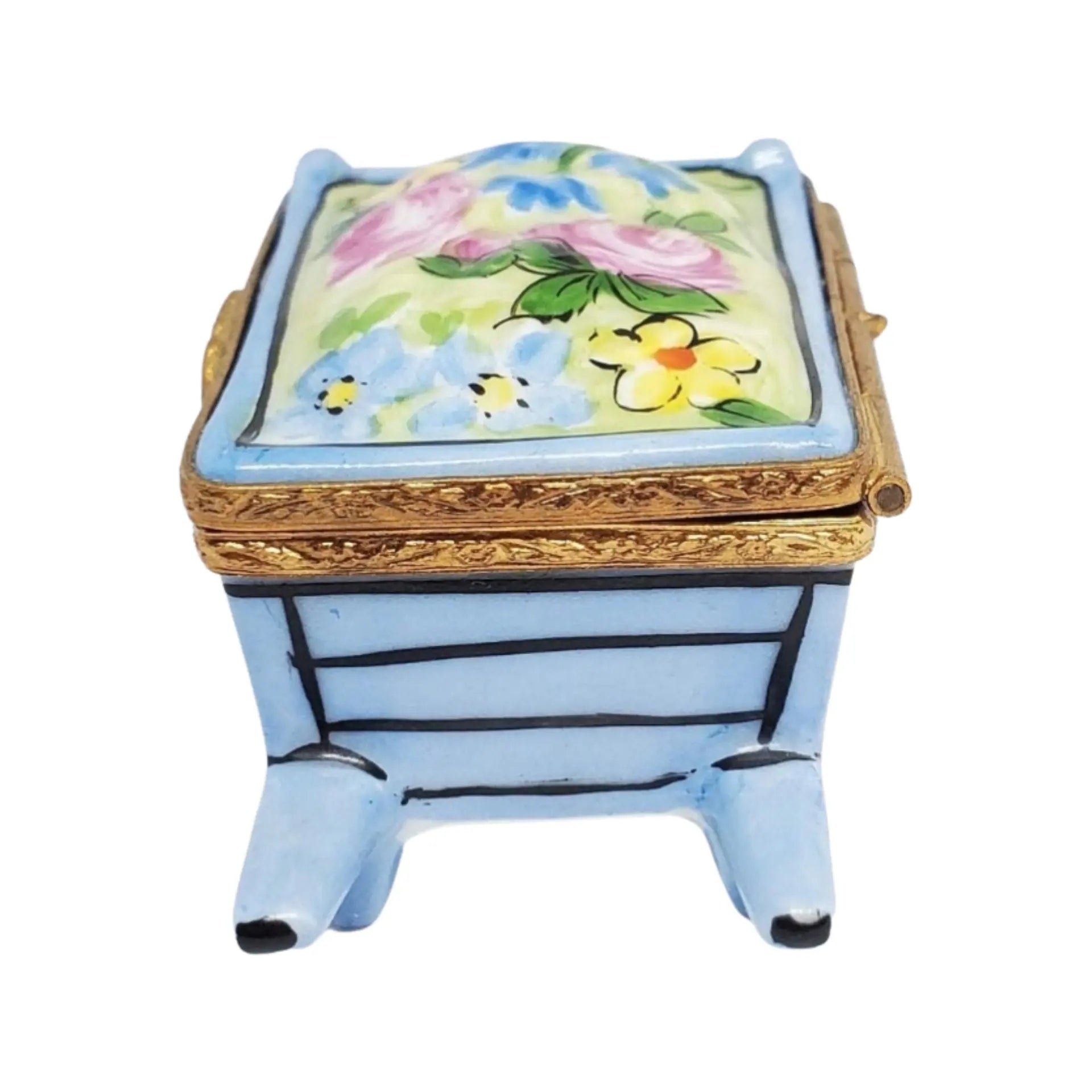 Wheel Barrow: Garden w Flower Porcelain Limoges garden flowers French Trinket Box