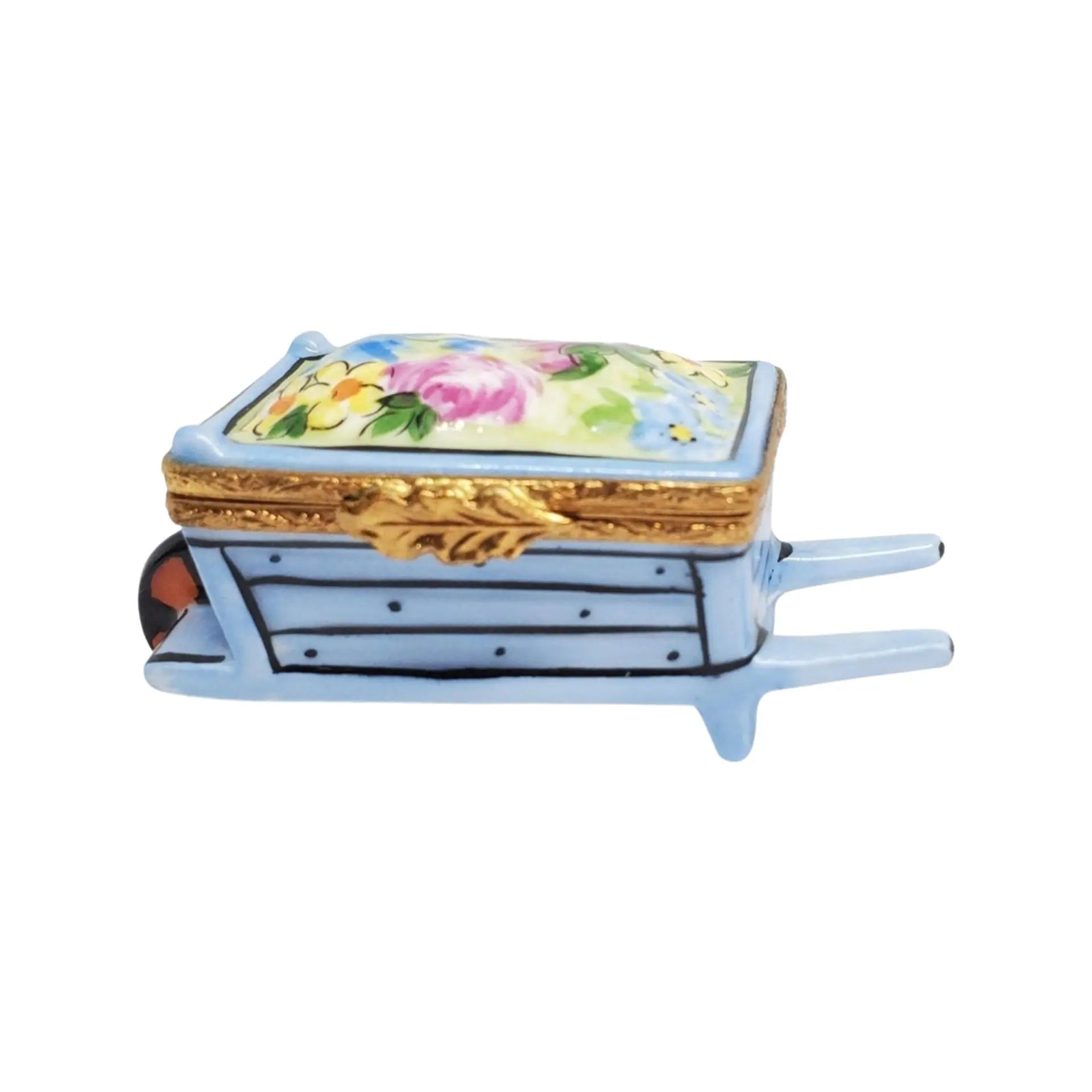 Wheel Barrow: Garden w Flower Porcelain Limoges garden flowers French Trinket Box