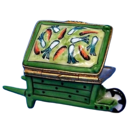 Wheel Barrow: Vegetable Porcelain Limoges garden flowers French Trinket Box