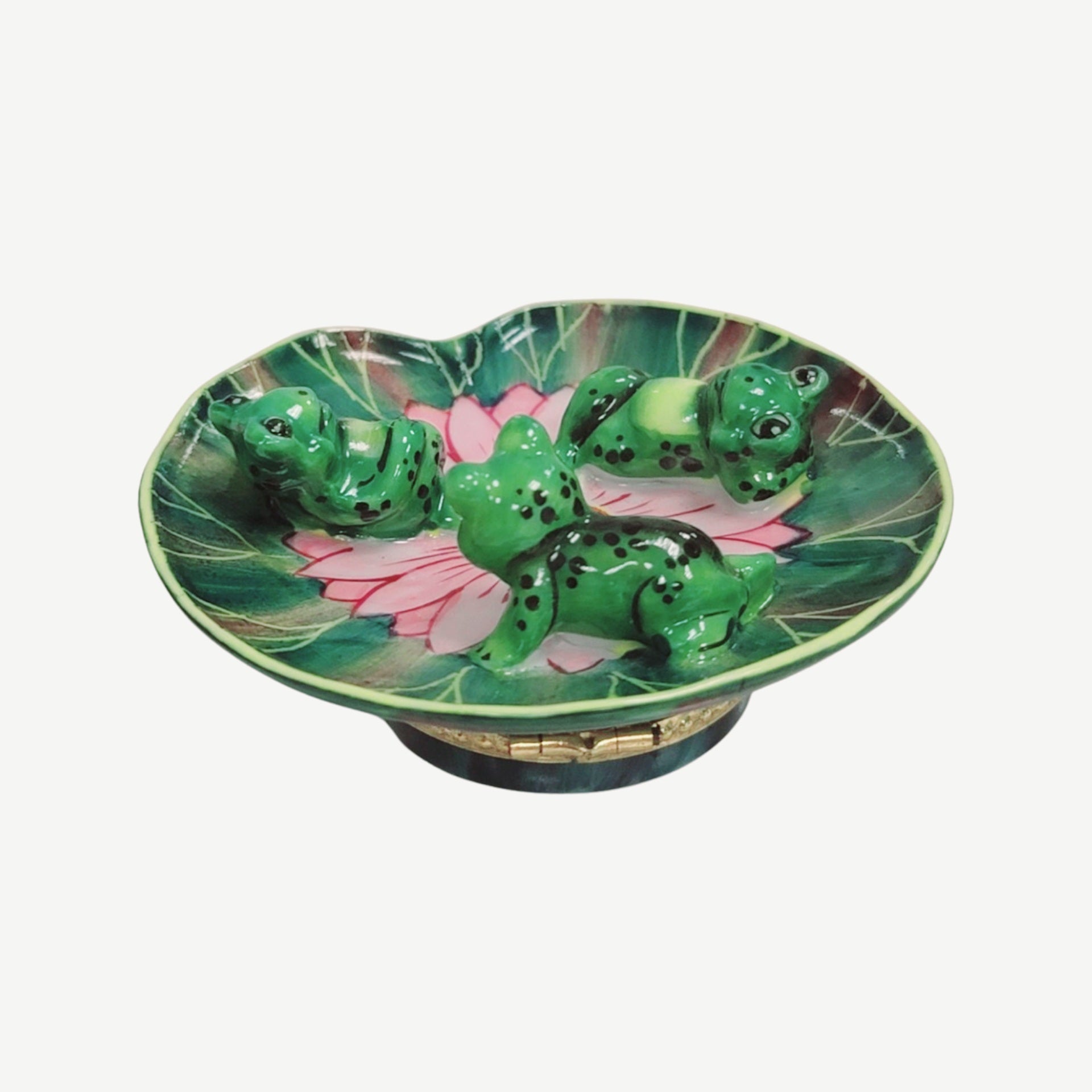 Whimsical Frogs on Lilypad Porcelain Limoges frog LIMOGES BOXES turtle French Trinket Box