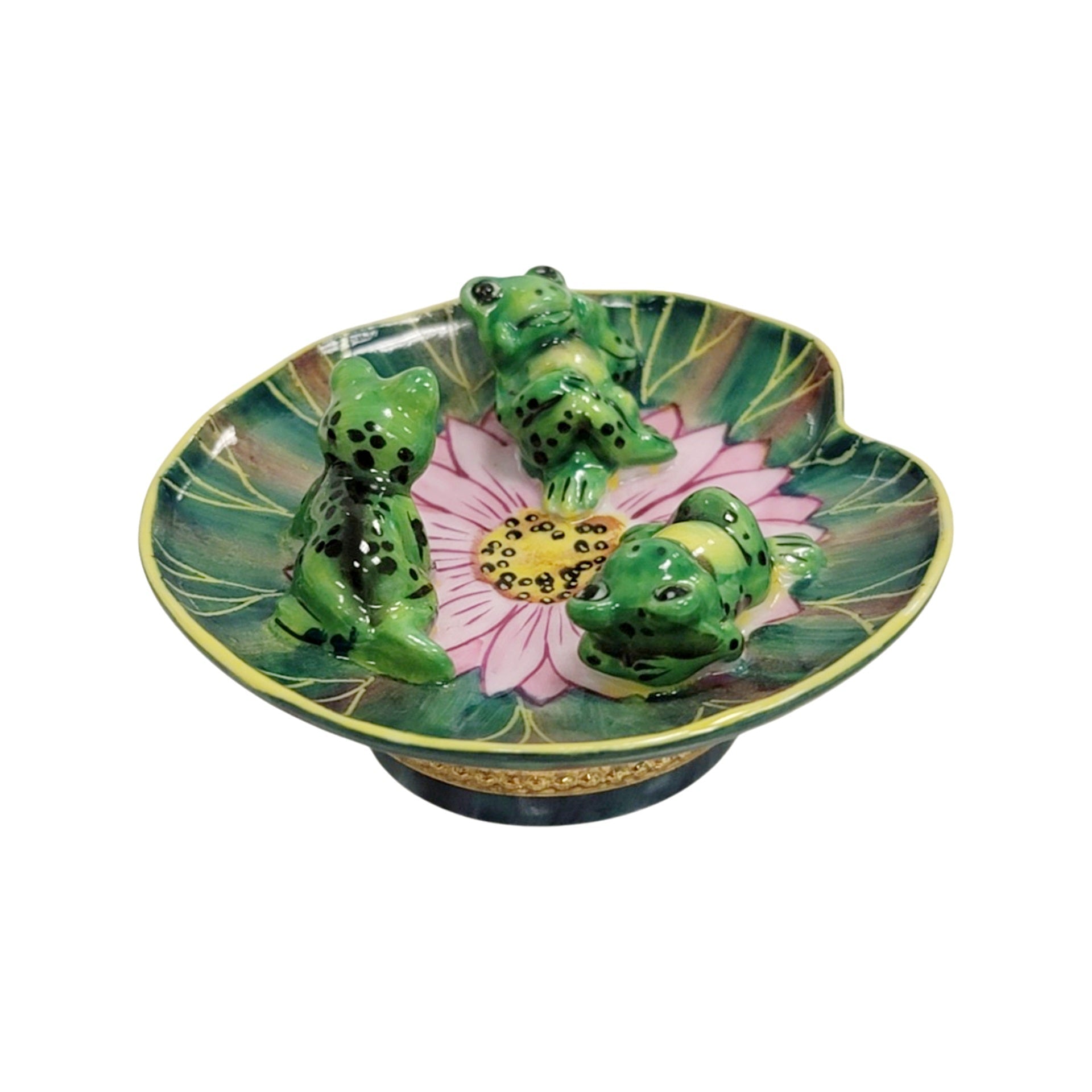 Whimsical Frogs on Lilypad Porcelain Limoges frog LIMOGES BOXES turtle French Trinket Box