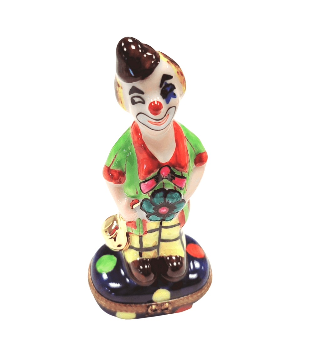 Whimsical Limoges Clown Figurine Porcelain Limoges Circus Clown French Trinket Box