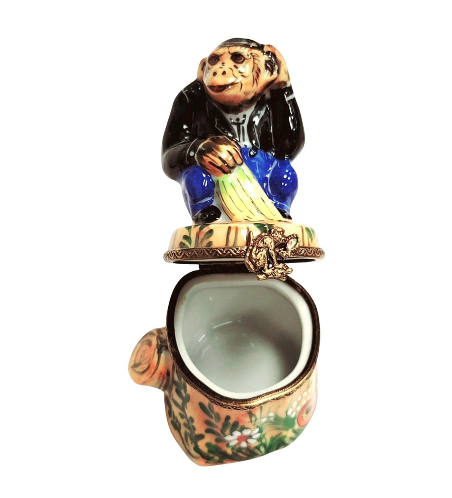 Whimsical Monkey in Blue Jeans Porcelain Limoges wild animals French Trinket Box
