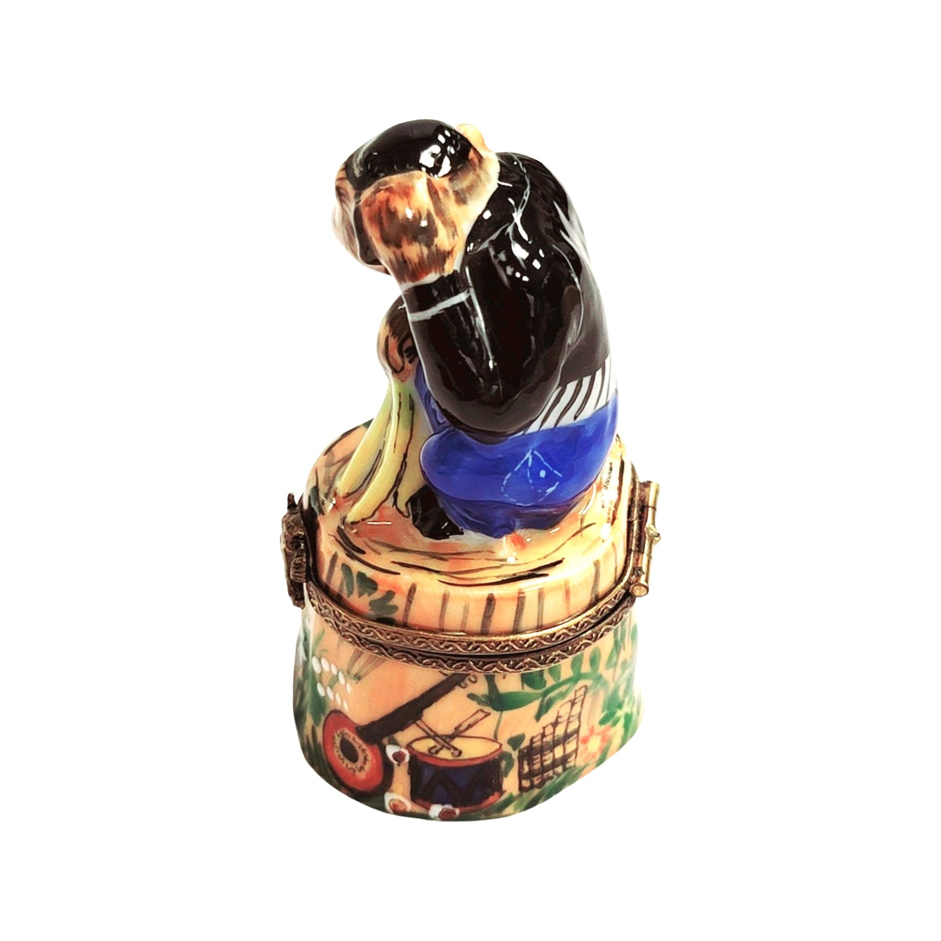 Whimsical Monkey in Blue Jeans Porcelain Limoges wild animals French Trinket Box