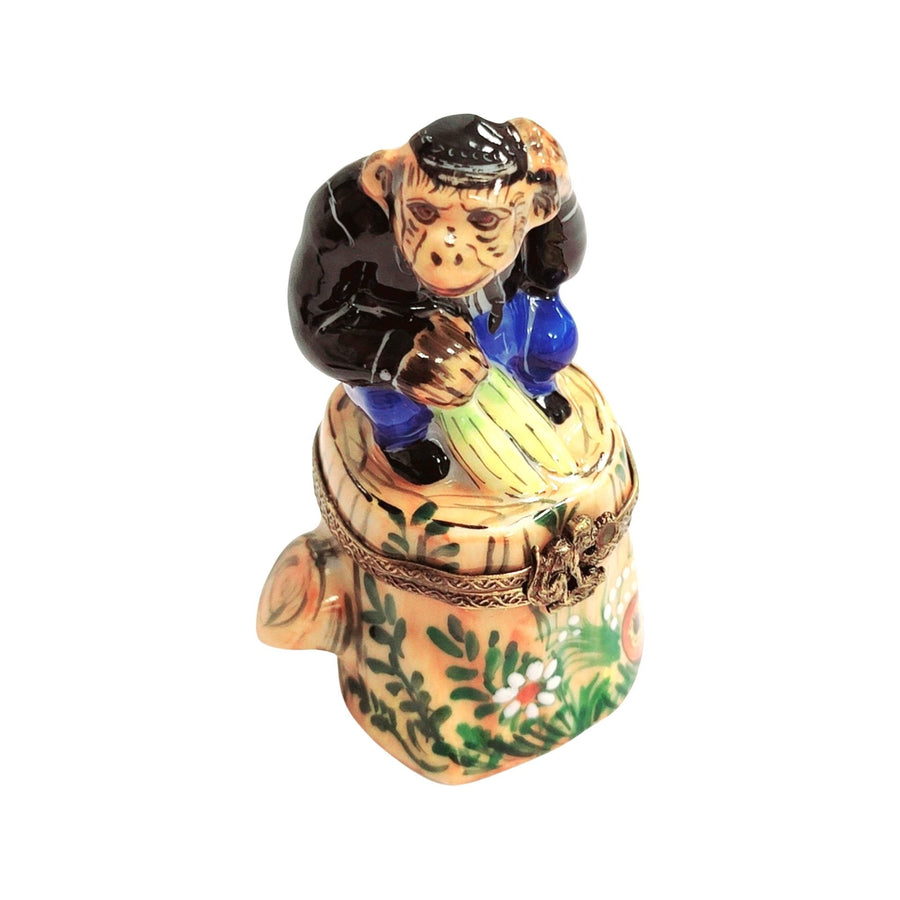 Whimsical Monkey in Blue Jeans Porcelain Limoges wild animals French Trinket Box