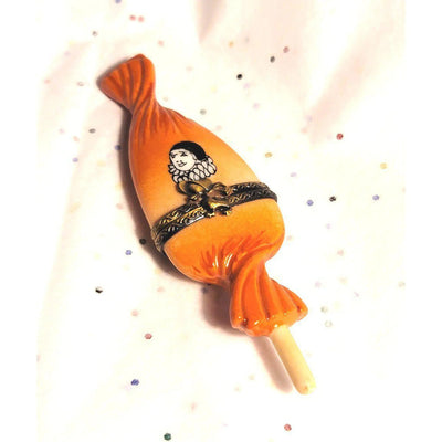 Whimsical Orange Clown Candy Box Porcelain Limoges Carnival Kids Dessert French Trinket Box