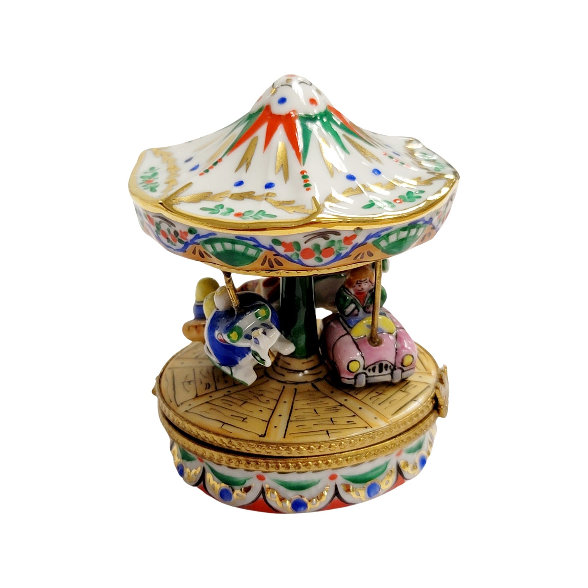 White Bumper Car Carousel Porcelain Limoges Carnival French Trinket Box