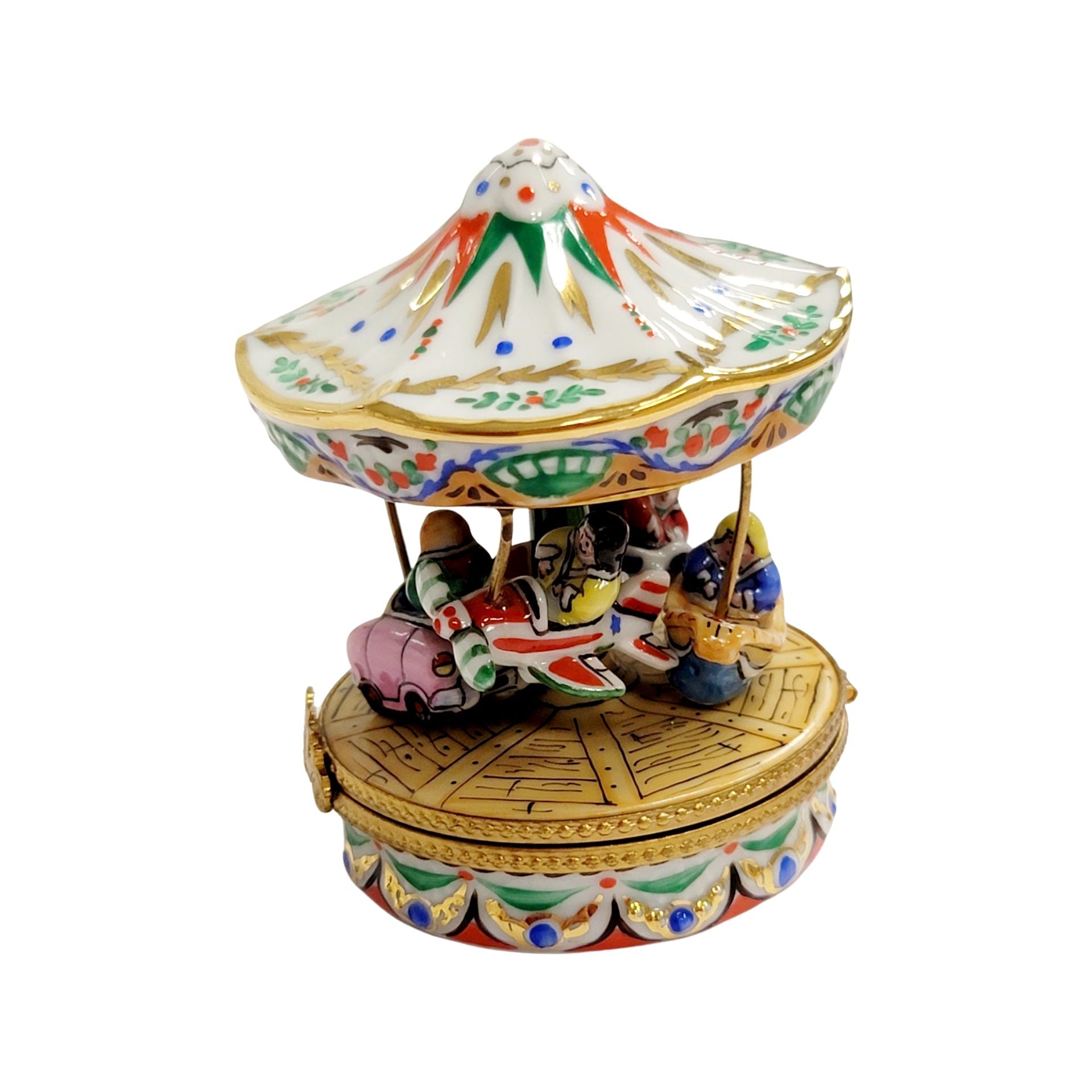 White Bumper Car Carousel Porcelain Limoges Carnival French Trinket Box