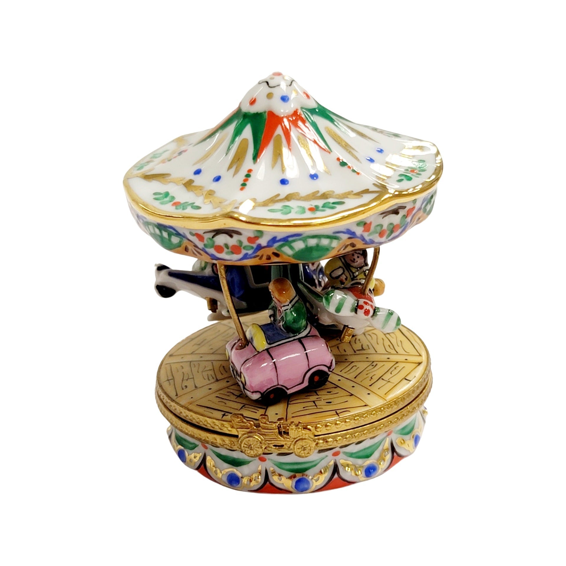 White Bumper Car Carousel Porcelain Limoges Carnival French Trinket Box