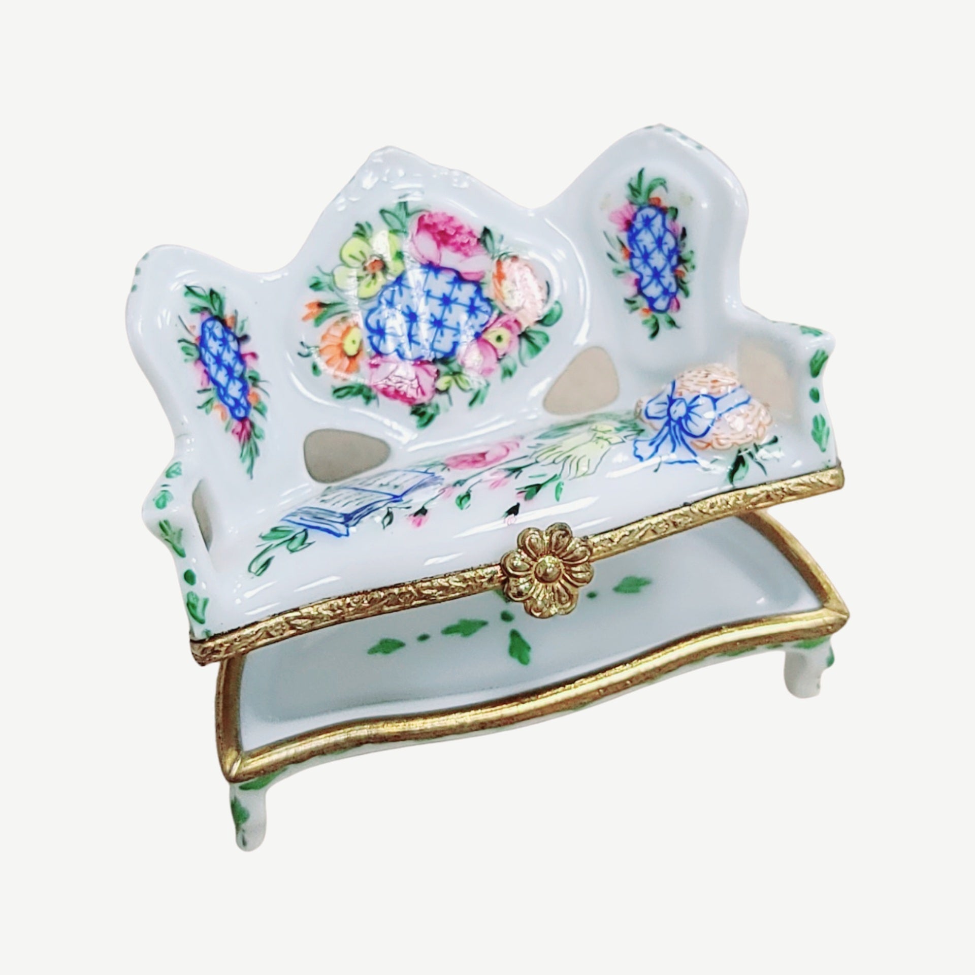 Elegant French Love Seat Box Porcelain Limoges furniture French Trinket Box