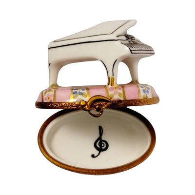 Hand-painted White Piano on Pink Limoges box, French artistry for lovers of fine art