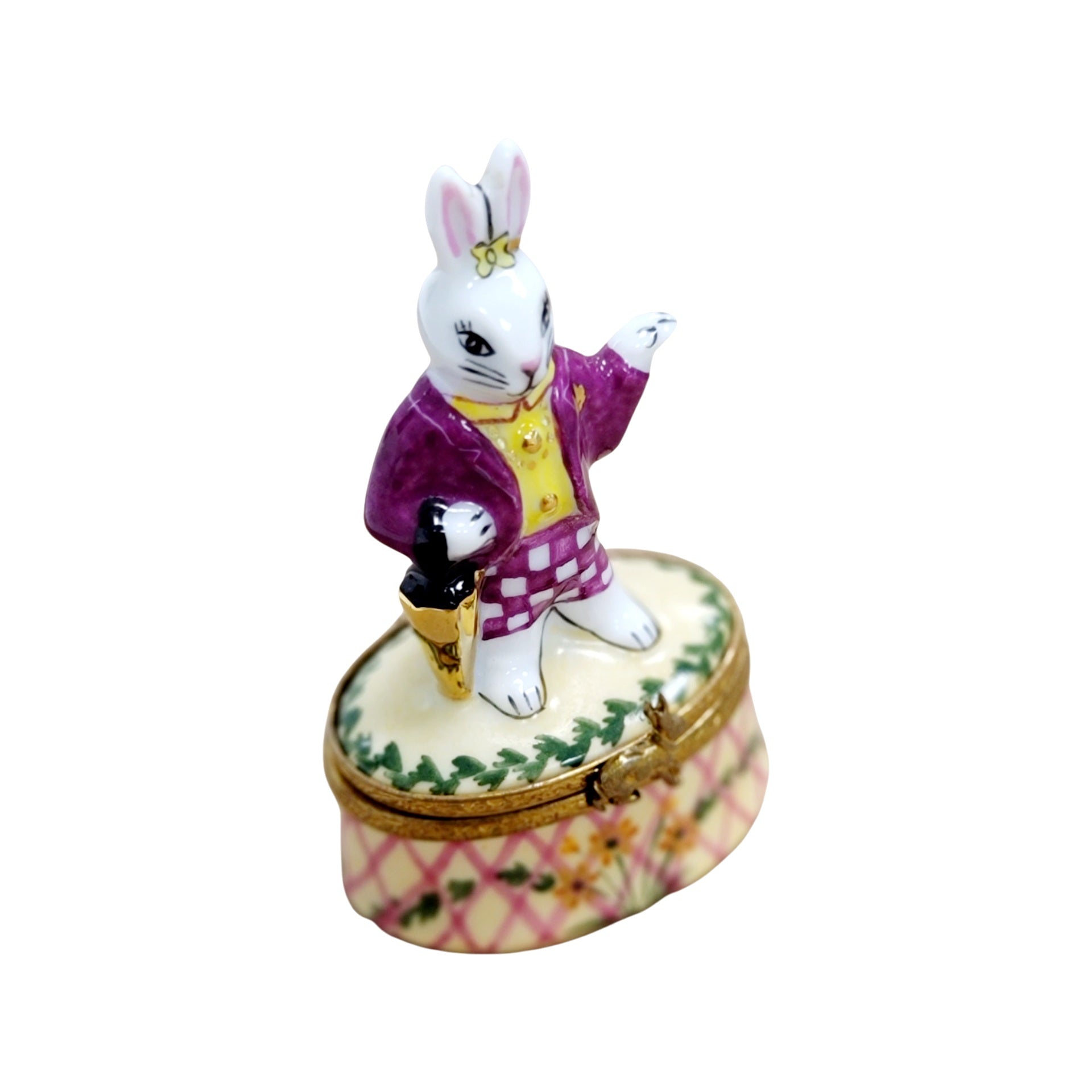 Elegant White Rabbit Figurine Porcelain Limoges rabbit easter French Trinket Box