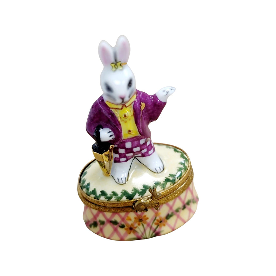 Elegant White Rabbit Figurine Porcelain Limoges rabbit easter French Trinket Box