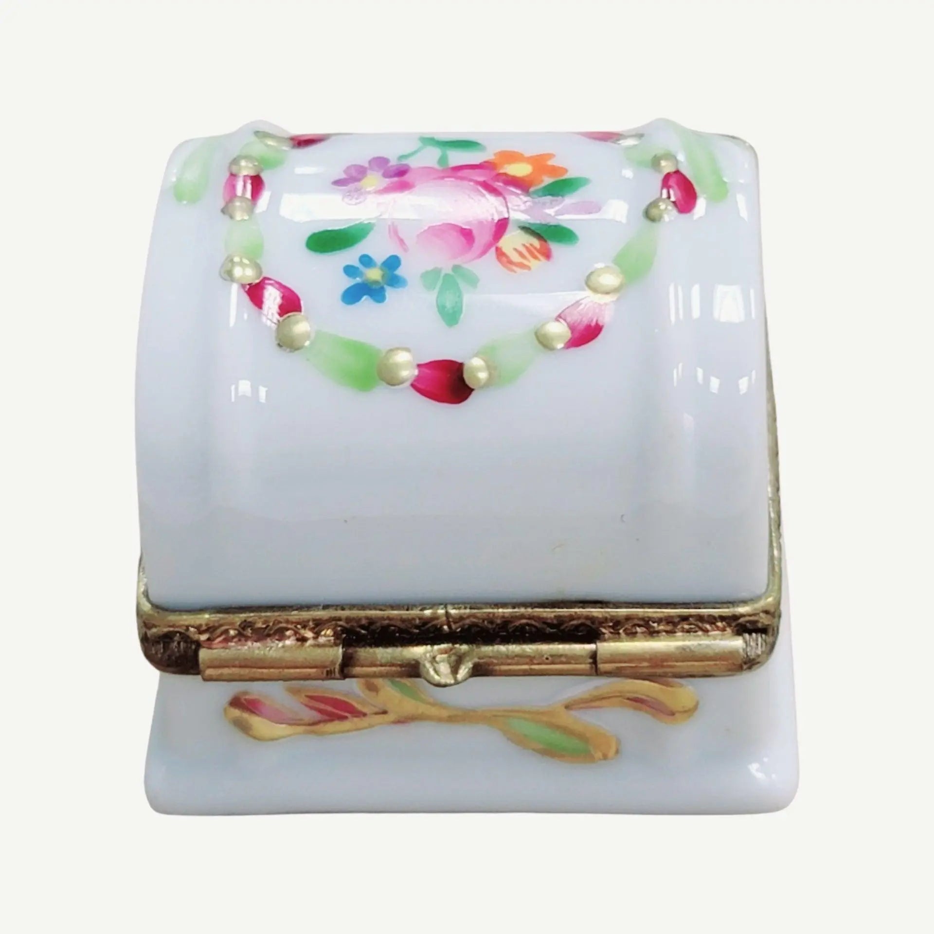 White Rose Adorned Trinket Box Porcelain Limoges furniture French Trinket Box