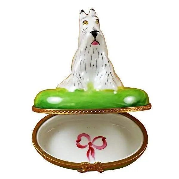 White Schnauzer Limoges box, hand-painted porcelain made in France