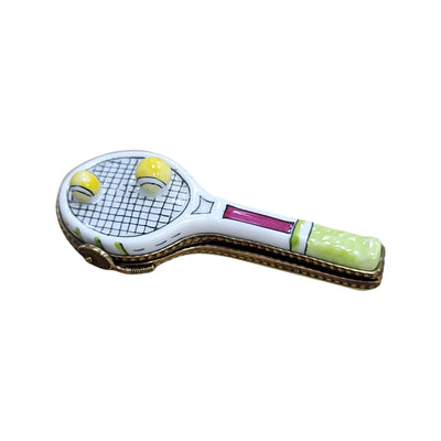White Tennis Racquet with Balls Porcelain Limoges sports limoges boxes French Trinket Box