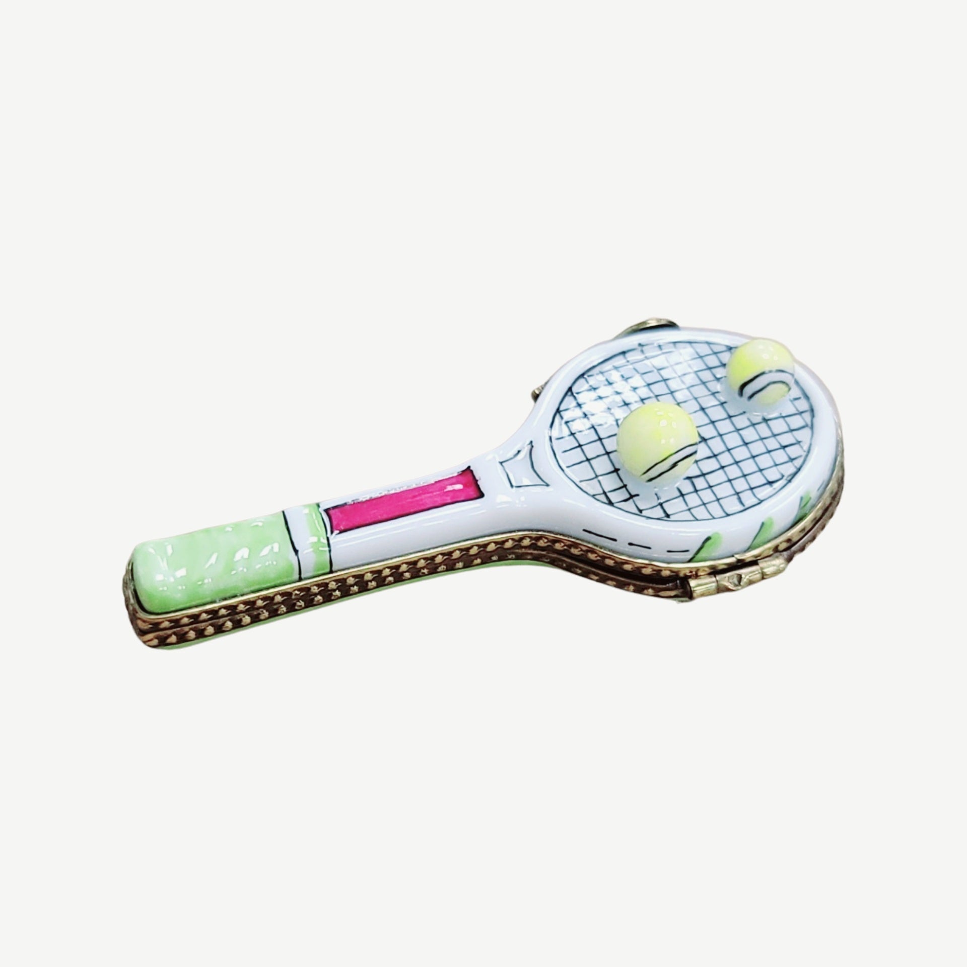 White Tennis Racquet with Balls Porcelain Limoges sports limoges boxes French Trinket Box