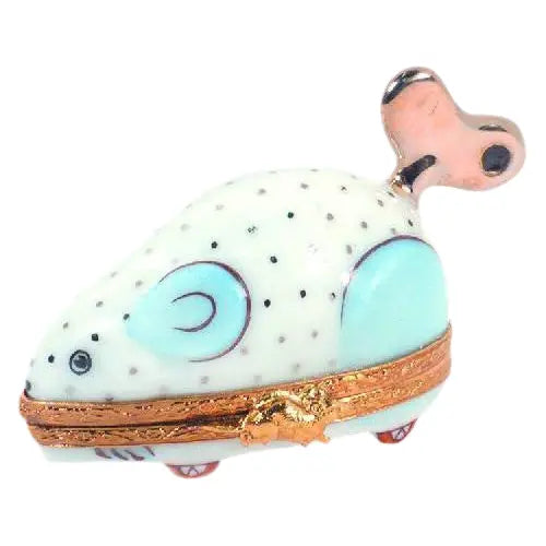 Wind-Up Mouse: Blue Porcelain Limoges baby gifts rabbits French Trinket Box