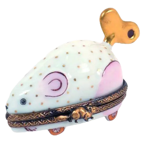 Wind-Up Mouse: Pink Porcelain Limoges baby gifts rabbits French Trinket Box