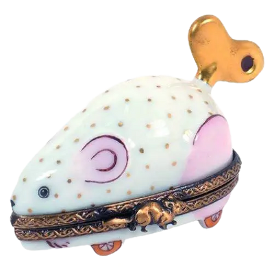 Wind-Up Mouse: Pink Porcelain Limoges baby gifts rabbits French Trinket Box