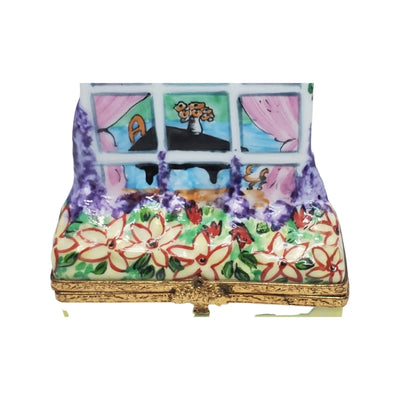 Window w Piano Porcelain Limoges Garden Flowers French Trinket Box