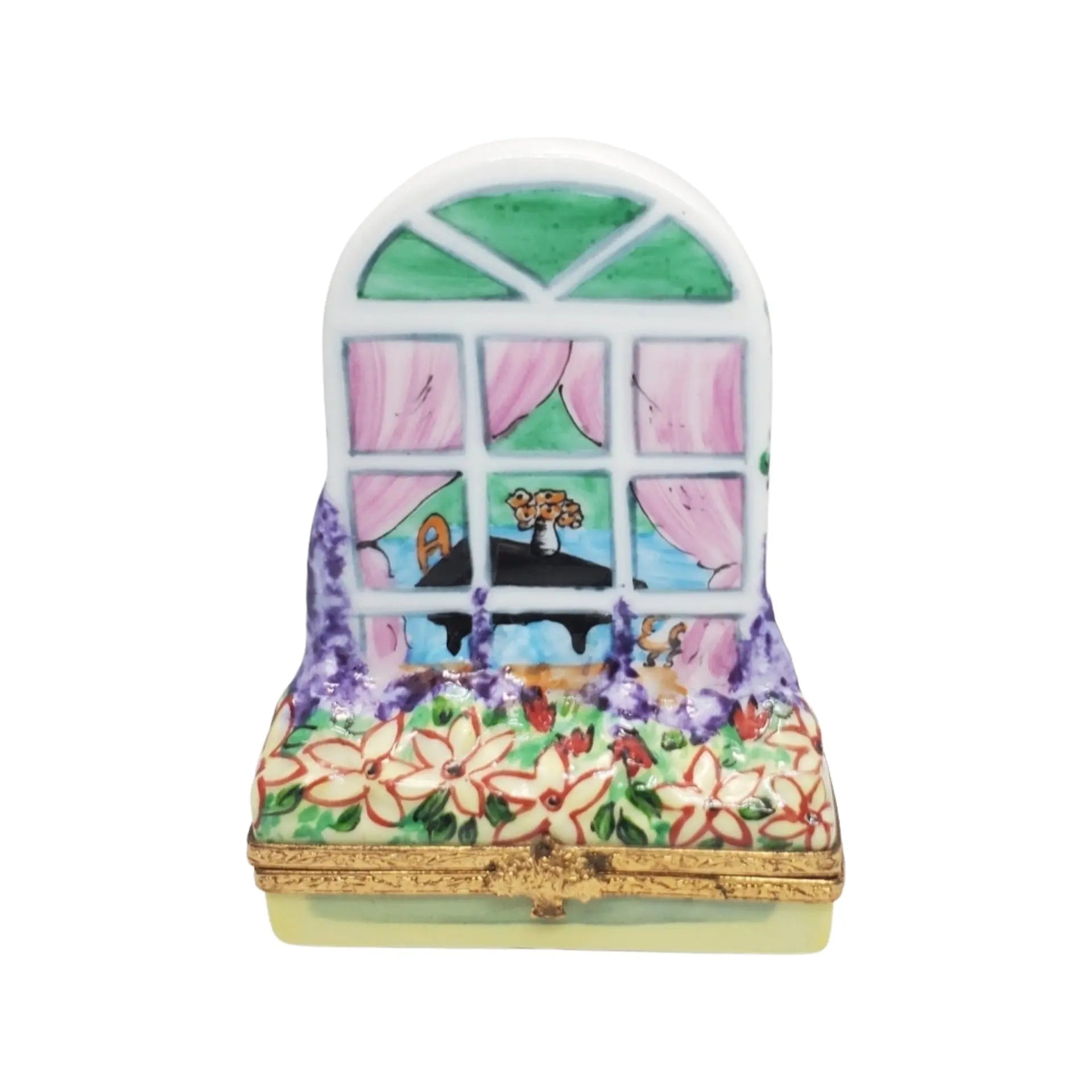 Window w Piano Porcelain Limoges Garden Flowers French Trinket Box