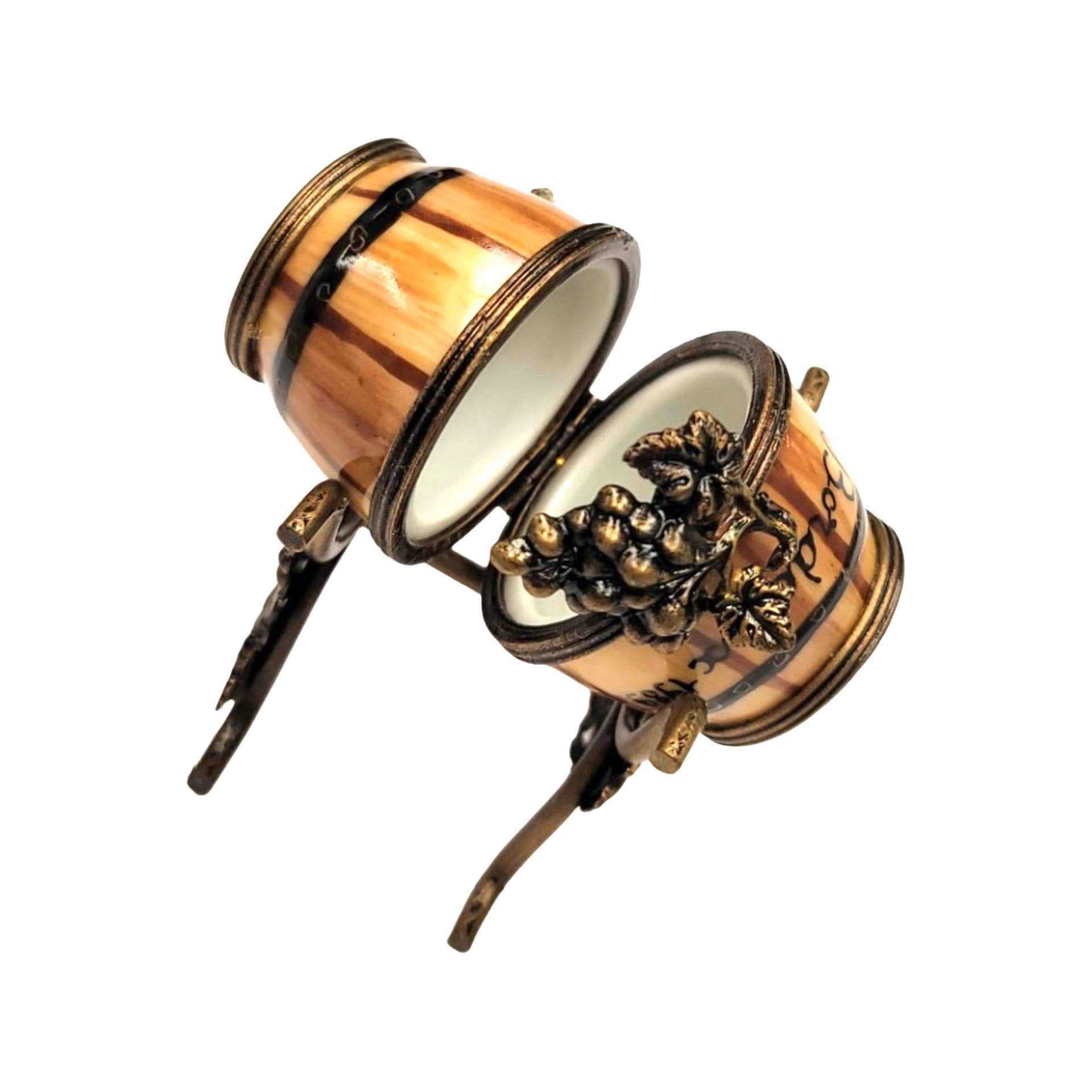 Wine Barrel Limoges Box Figurine Porcelain Limoges spirits champagne wine French Trinket Box