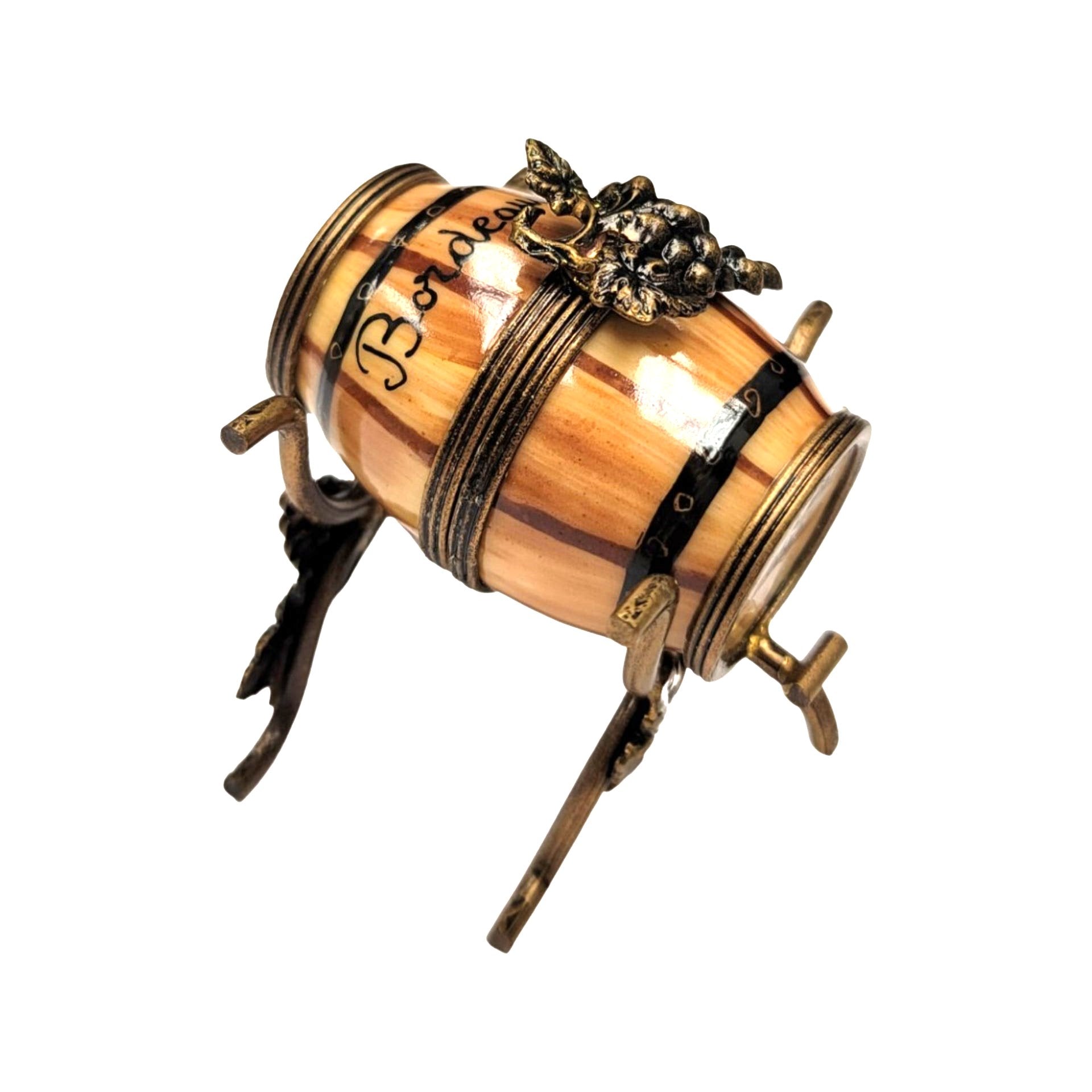 Wine Barrel Limoges Box Figurine Porcelain Limoges spirits champagne wine French Trinket Box