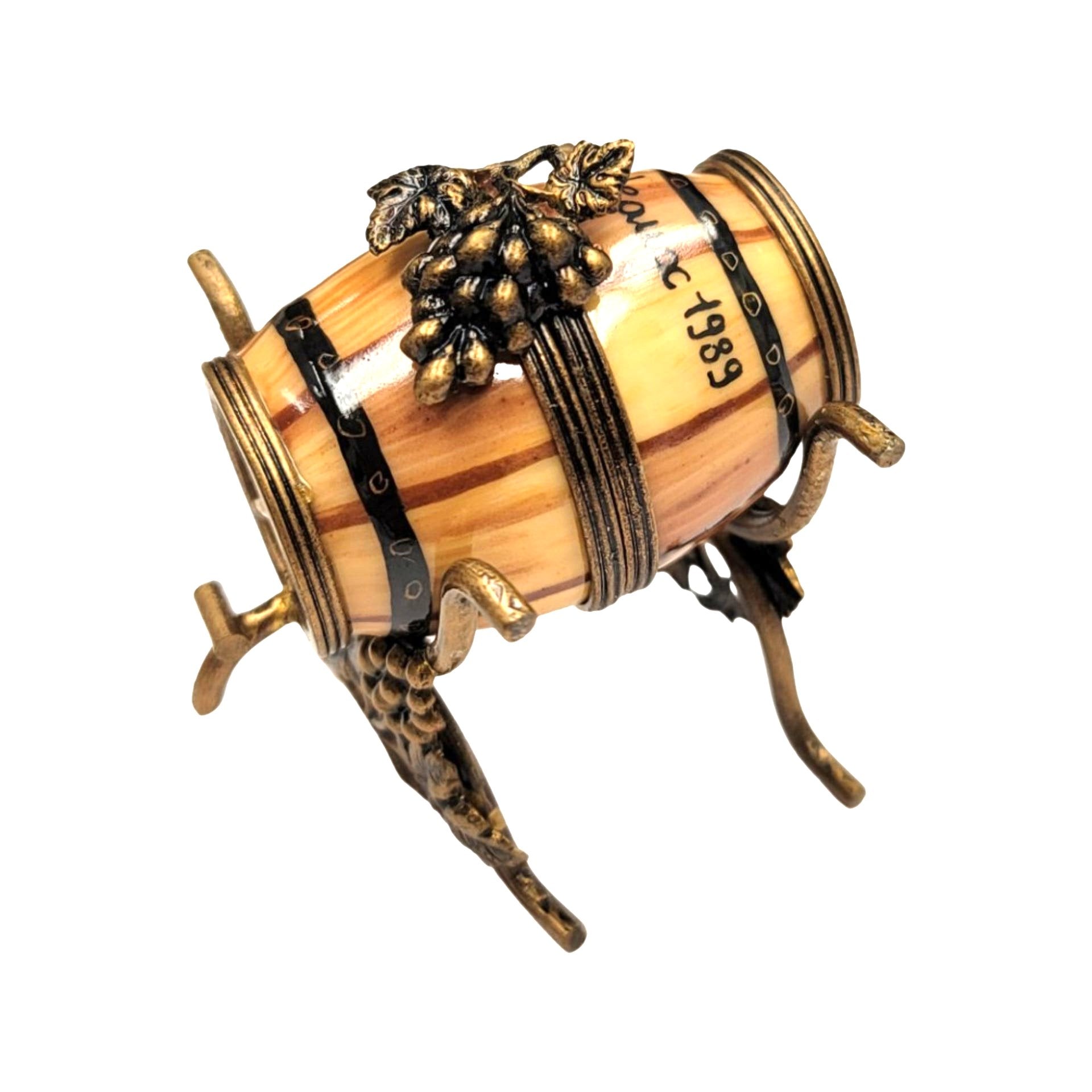 Wine Barrel Limoges Box Figurine Porcelain Limoges spirits champagne wine French Trinket Box