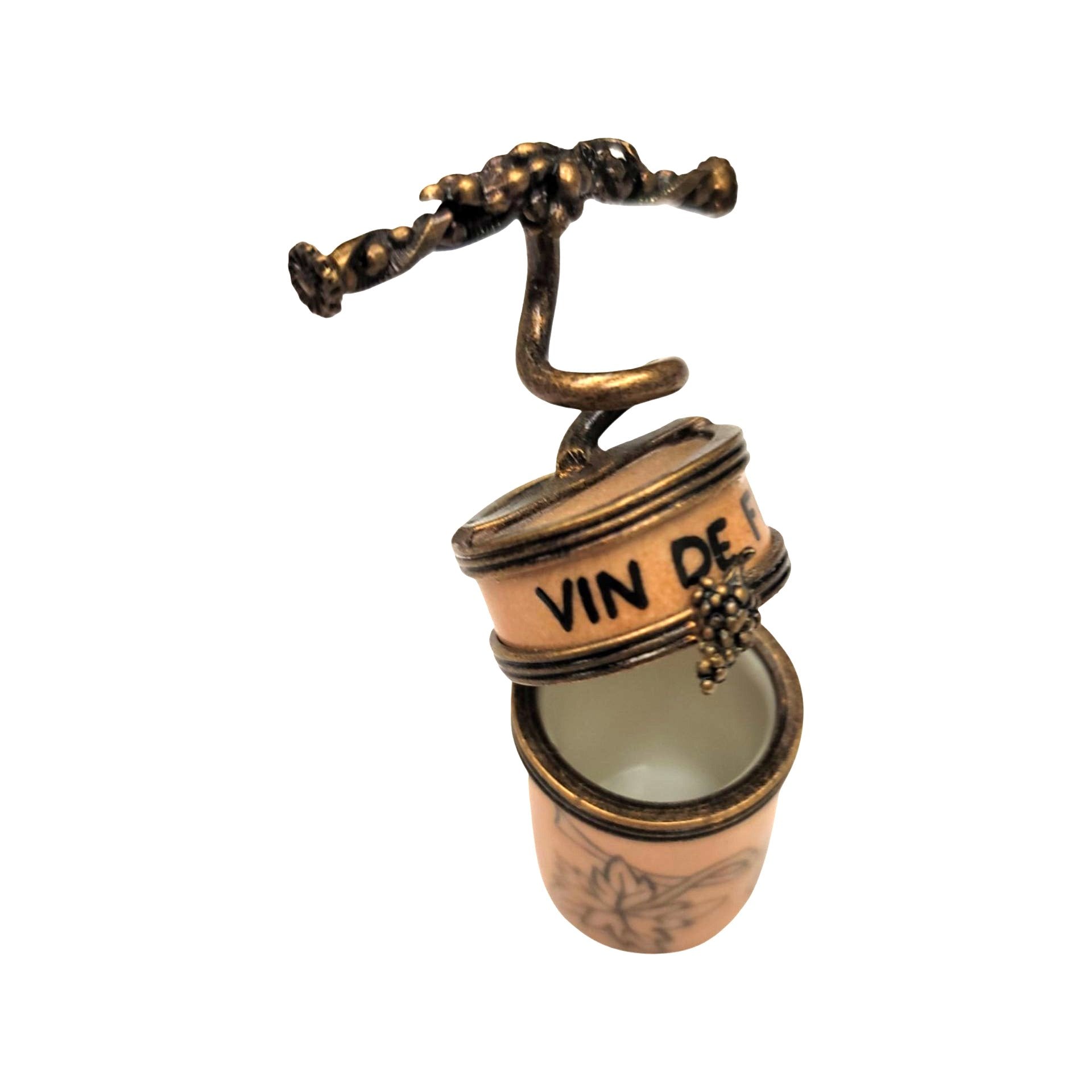Wine Cork Screw Limoges Box Porcelain Limoges spirits champagne wine French Trinket Box