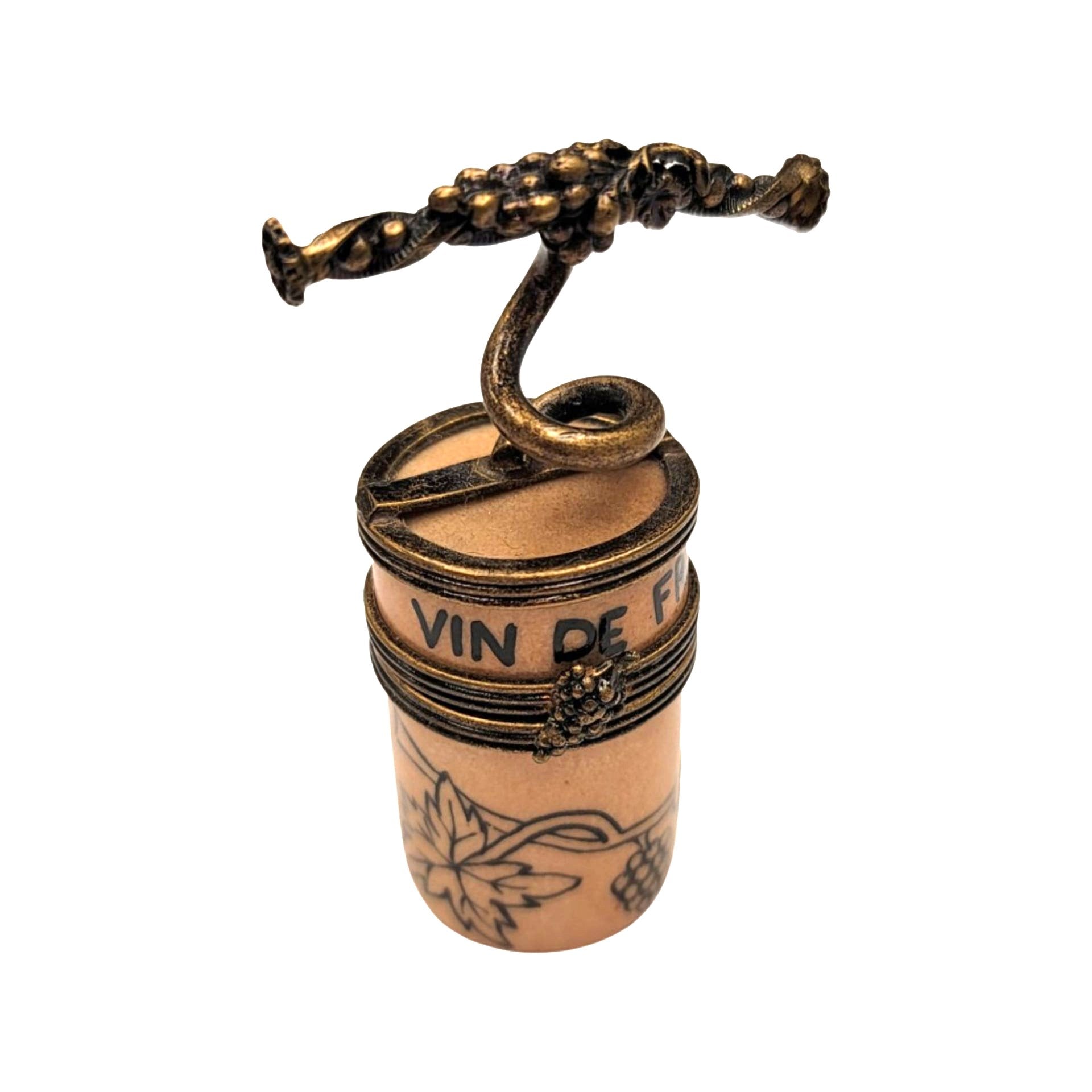 Wine Cork Screw Limoges Box Porcelain Limoges spirits champagne wine French Trinket Box