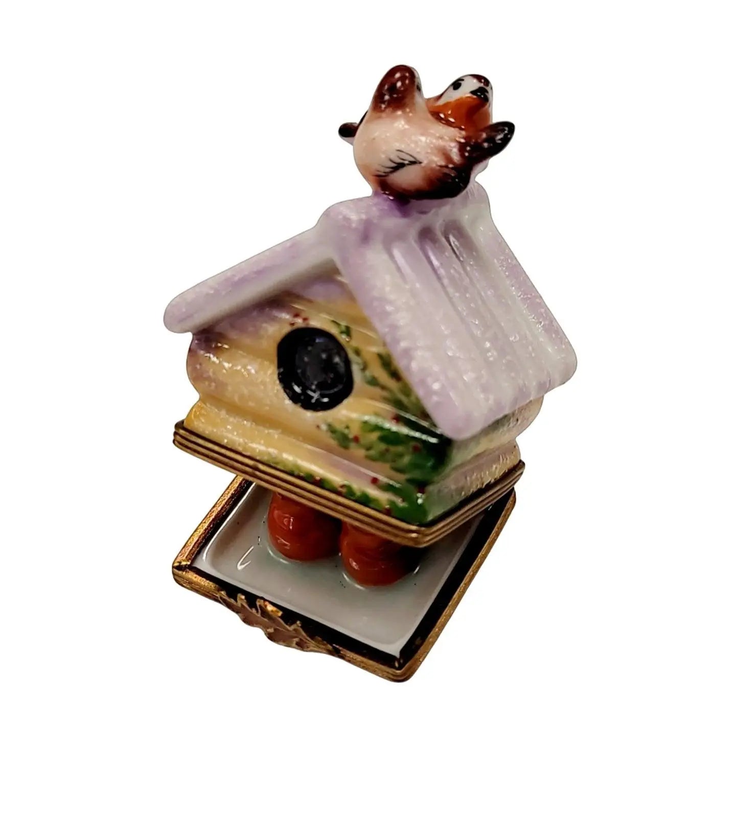 Winter Birdhouse with Eggs Porcelain Limoges bird garden French Trinket Box