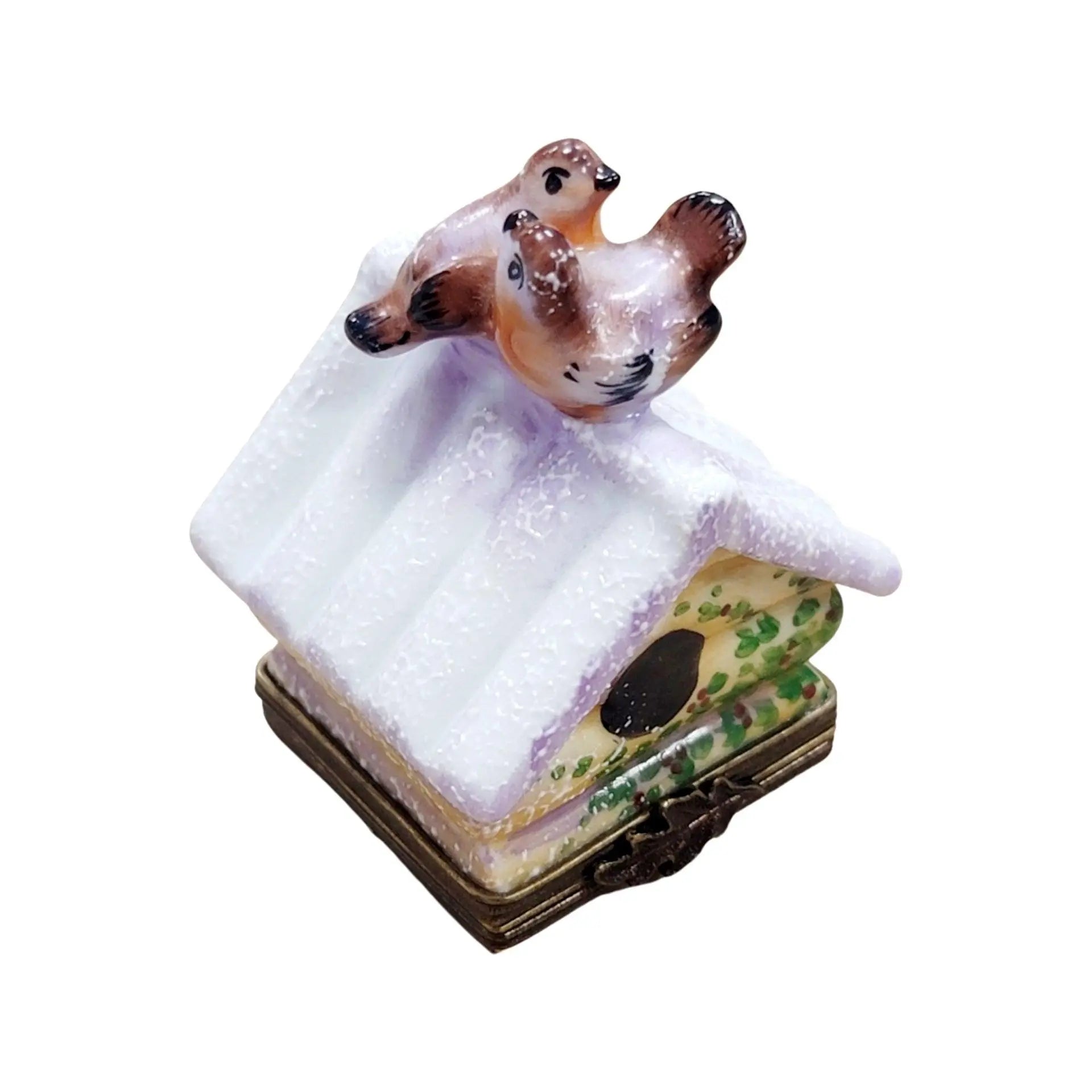 Winter Birdhouse with Eggs Porcelain Limoges bird garden French Trinket Box