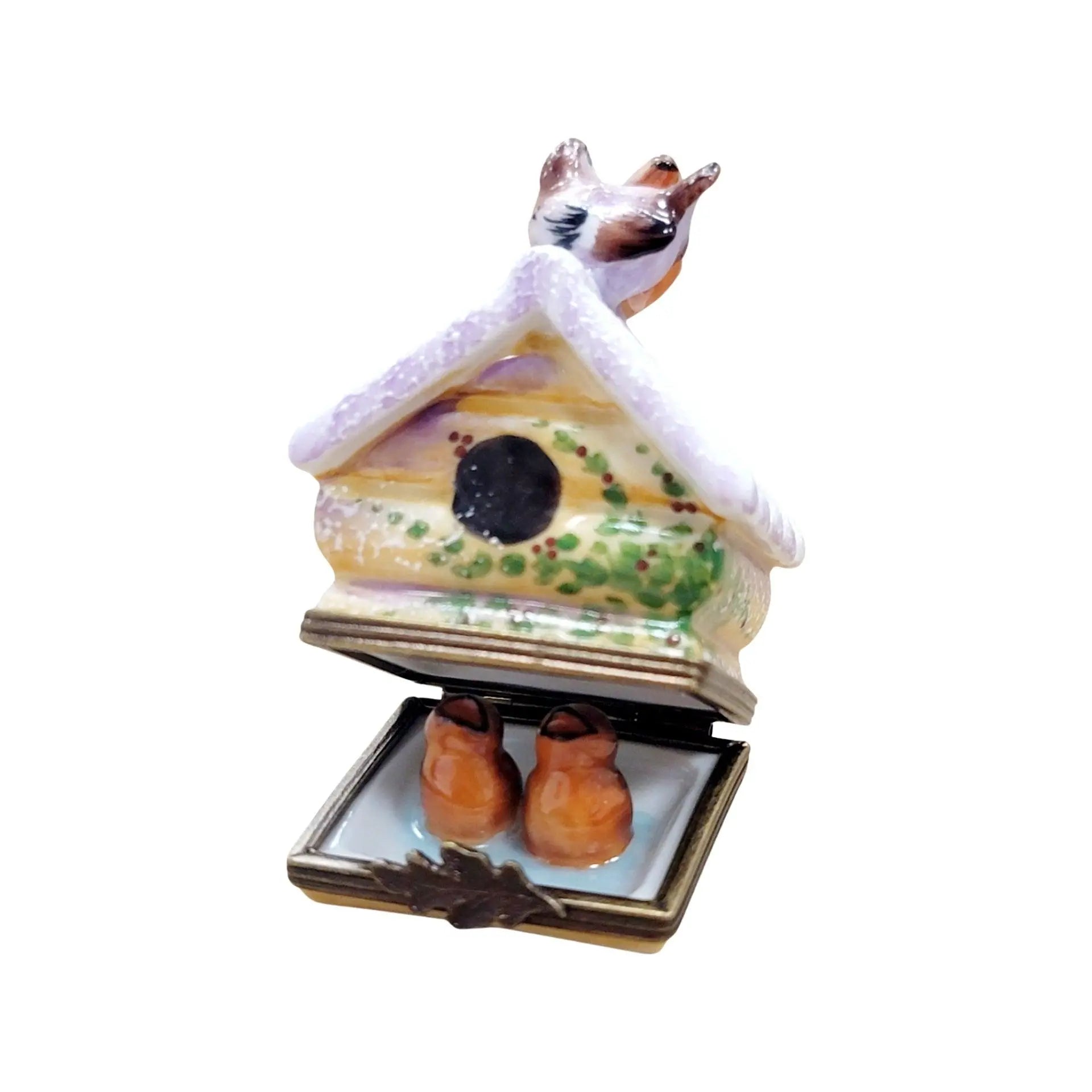 Winter Birdhouse with Eggs Porcelain Limoges bird garden French Trinket Box