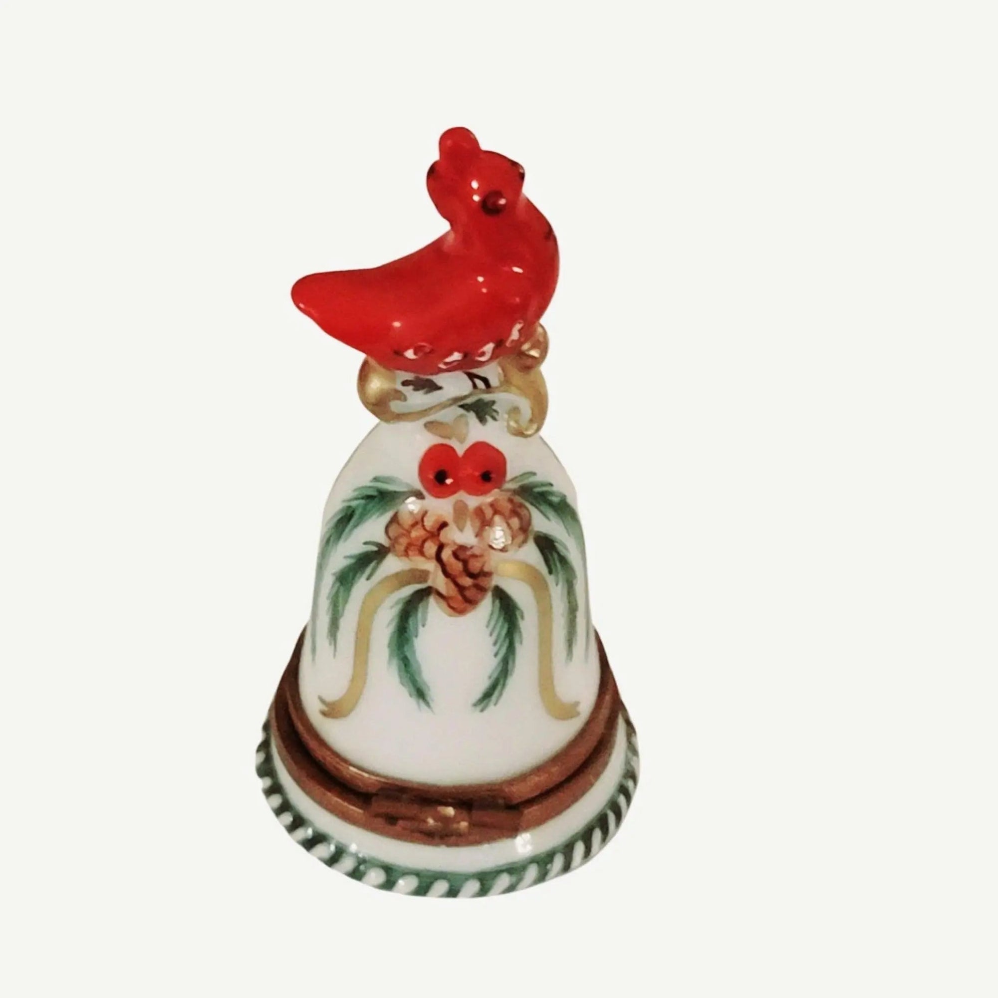 Winter Cardinal Bell Ornament Porcelain Limoges xmas theme bird winter French Trinket Box