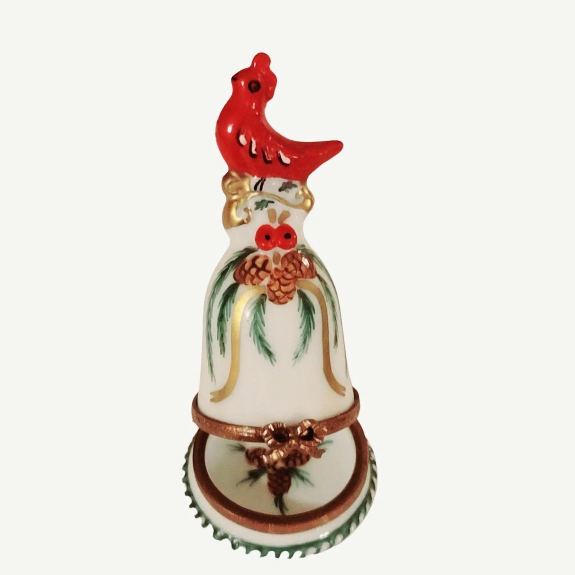 Winter Cardinal Bell Ornament Porcelain Limoges xmas theme bird winter French Trinket Box