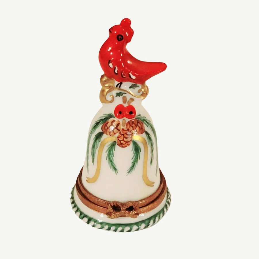 Winter Cardinal Bell Ornament Porcelain Limoges xmas theme bird winter French Trinket Box
